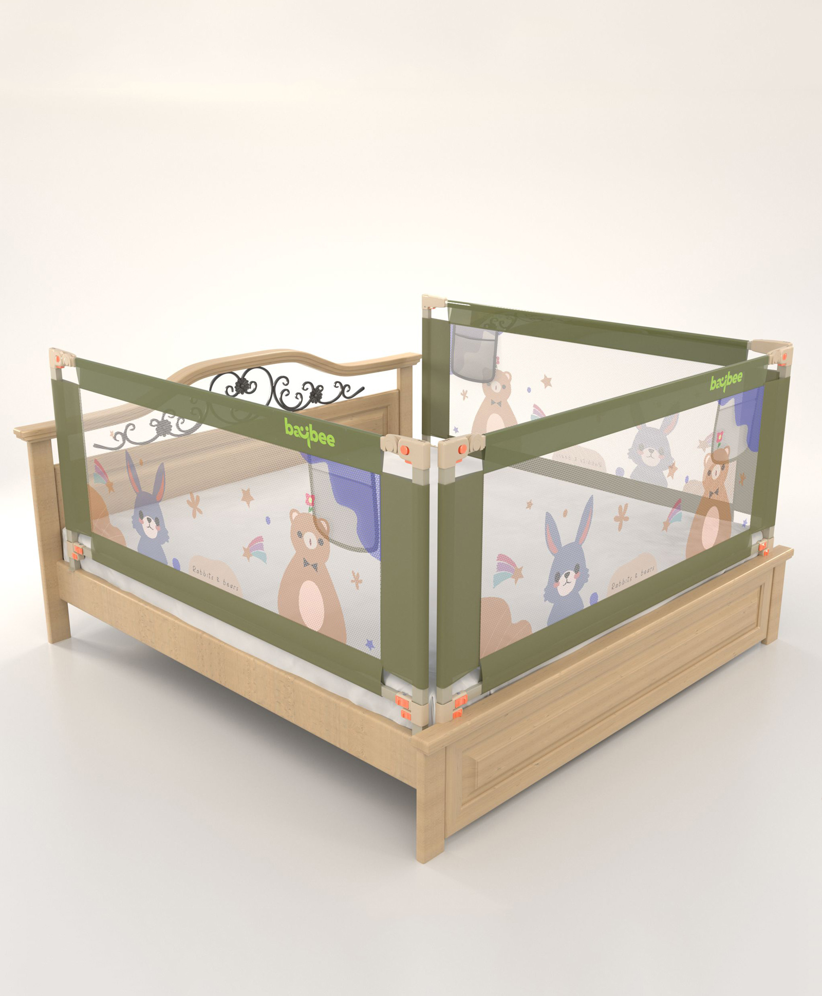 BAYBEE Baby Bed Rail Guard for Baby Toddlers Safety, Portable Kids Bed Rail Safeguard Fence with Adjustable Height | Foldable Single Side Bed Protector for Newborn Baby (Pack of 3, Dark Green, 150x80cm)-image-41