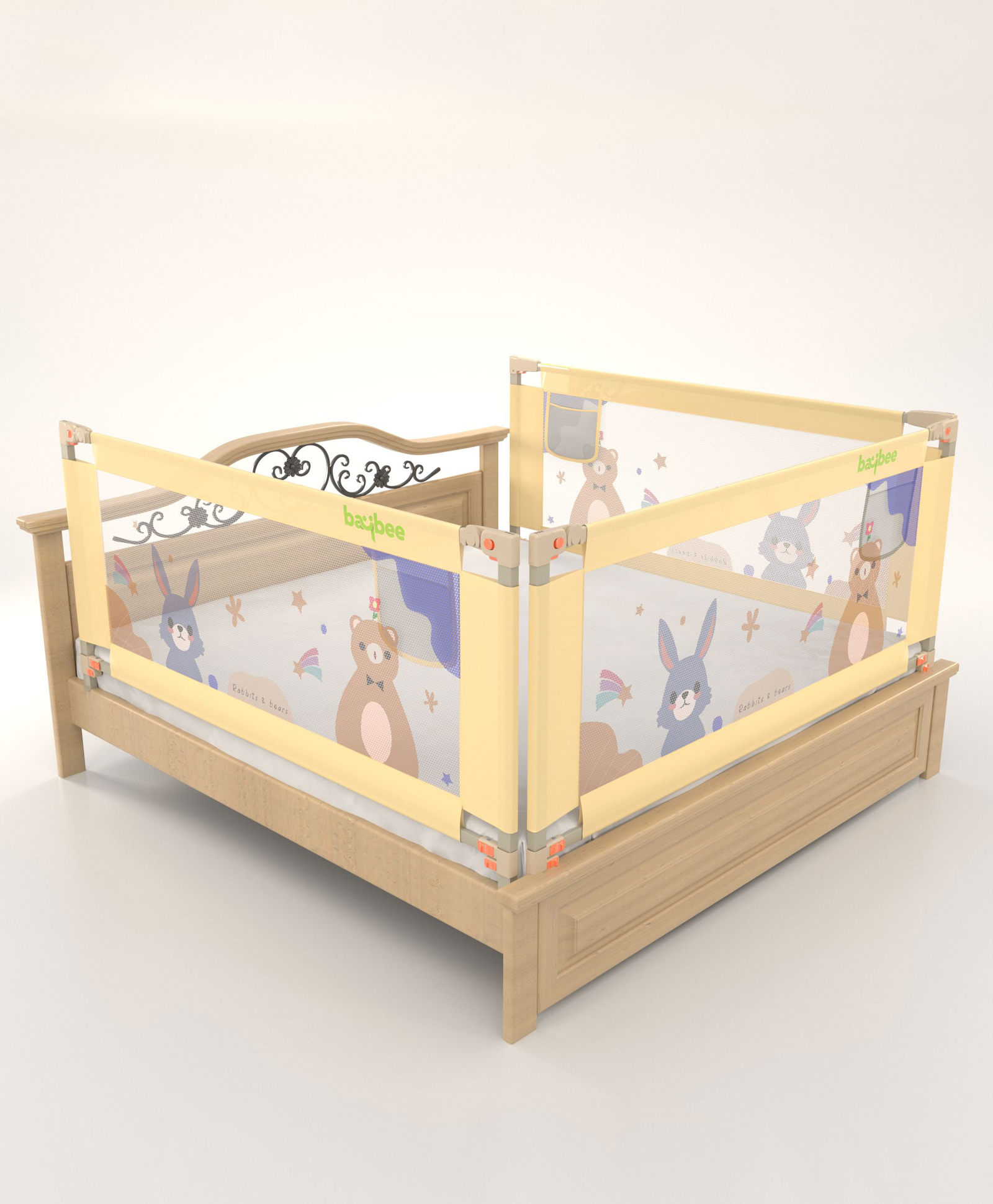 BAYBEE Baby Bed Rail Guard for Baby Toddlers Safety, Portable Kids Bed Rail Safeguard Fence with Adjustable Height | Foldable Single Side Bed Protector for Newborn Baby (Pack of 3, Beige, 150x80cm)-picture-14
