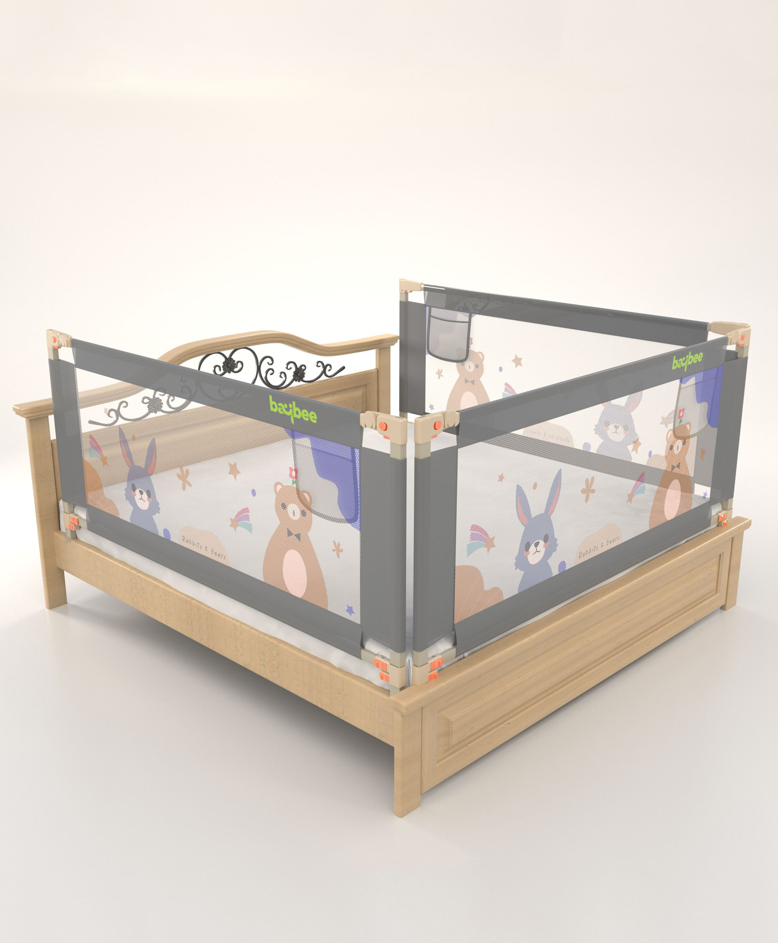 BAYBEE Baby Bed Rail Guard for Baby Toddlers Safety, Portable Kids Bed Rail Safeguard Fence with Adjustable Height | Foldable Single Side Bed Protector for Newborn Baby (Pack of 3, Grey, 150x80cm)-picture-47