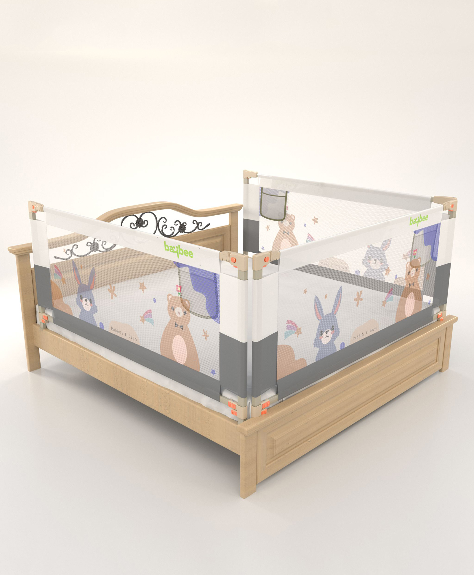 BAYBEE Baby Bed Rail Guard for Baby Toddlers Safety, Portable Kids Bed Rail Safeguard Fence with Adjustable Height | Foldable Single Side Bed Protector for Newborn Baby (Pack of 3, Grey/White, 150x80cm)-picture-42