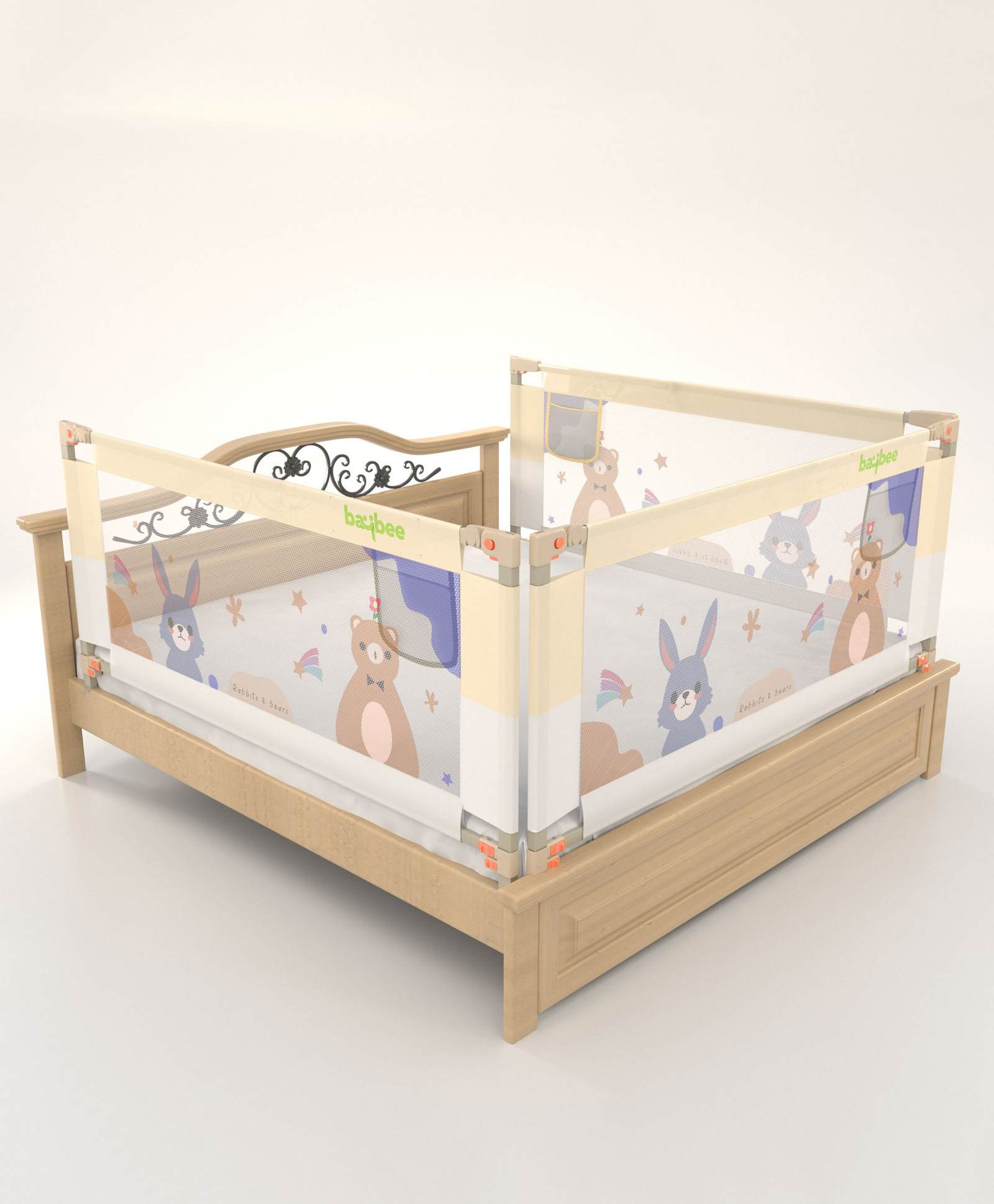 BAYBEE Baby Bed Rail Guard for Baby Toddlers Safety, Portable Kids Bed Rail Safeguard Fence with Adjustable Height | Foldable Single Side Bed Protector for Newborn Baby (Pack of 3, White/Beige, 150x80cm)-picture-43
