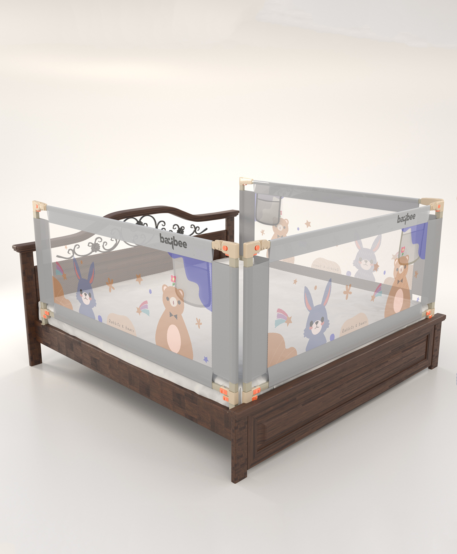 BAYBEE Baby Bed Rail Guard for Baby Toddlers Safety, Portable Kids Bed Rail Safeguard Fence with Adjustable Height | Foldable Single Side Bed Protector for Newborn Baby (Pack of 3, Light Grey, 180x80cm)-image-40