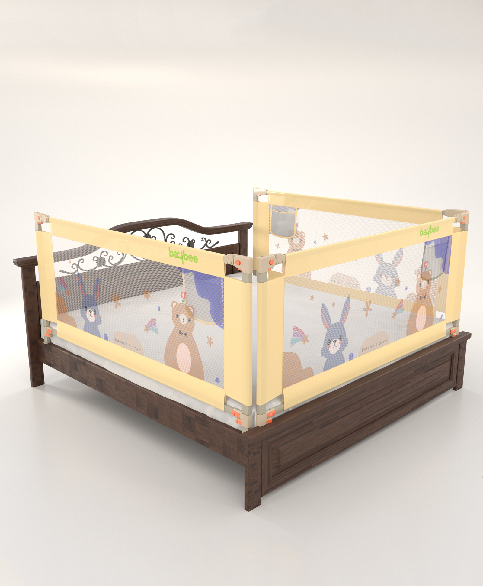BAYBEE Baby Bed Rail Guard for Baby Toddlers Safety, Portable Kids Bed Rail Safeguard Fence with Adjustable Height | Foldable Single Side Bed Protector for Newborn Baby (Pack of 3, Beige, 180x80cm)-picture-49