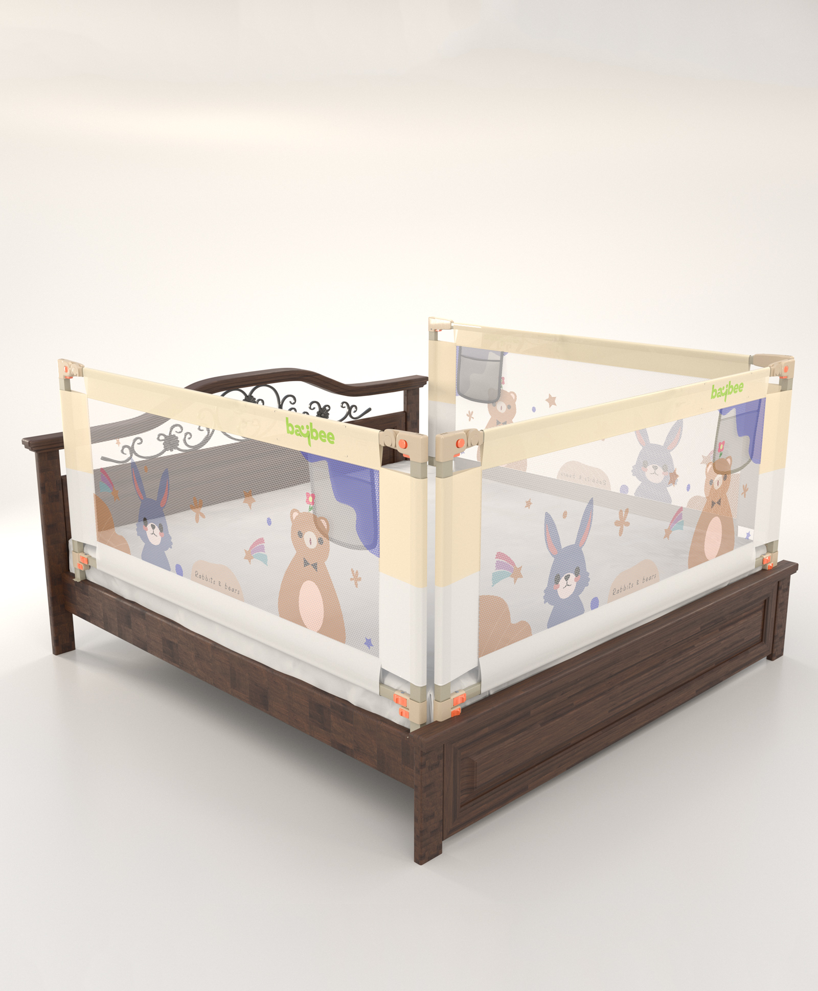 BAYBEE Baby Bed Rail Guard for Baby Toddlers Safety, Portable Kids Bed Rail Safeguard Fence with Adjustable Height | Foldable Single Side Bed Protector for Newborn Baby (Pack of 3, White/Beige, 180x80cm)-picture-11