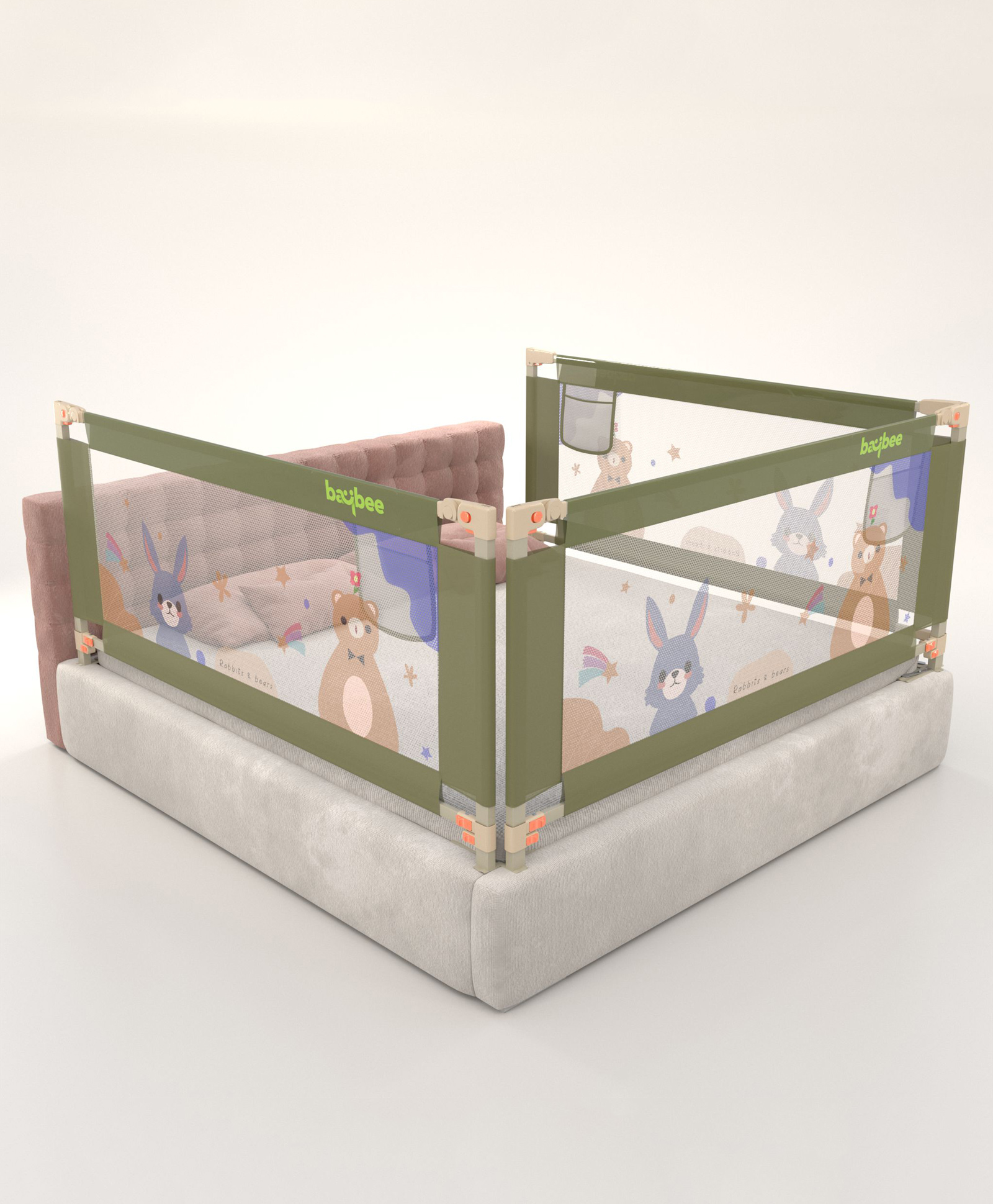 BAYBEE Baby Bed Rail Guard for Baby Toddlers Safety, Portable Kids Bed Rail Safeguard Fence with Adjustable Height | Foldable Single Side Bed Protector for Newborn Baby (Pack of 3, Dark Green, 200x80cm)