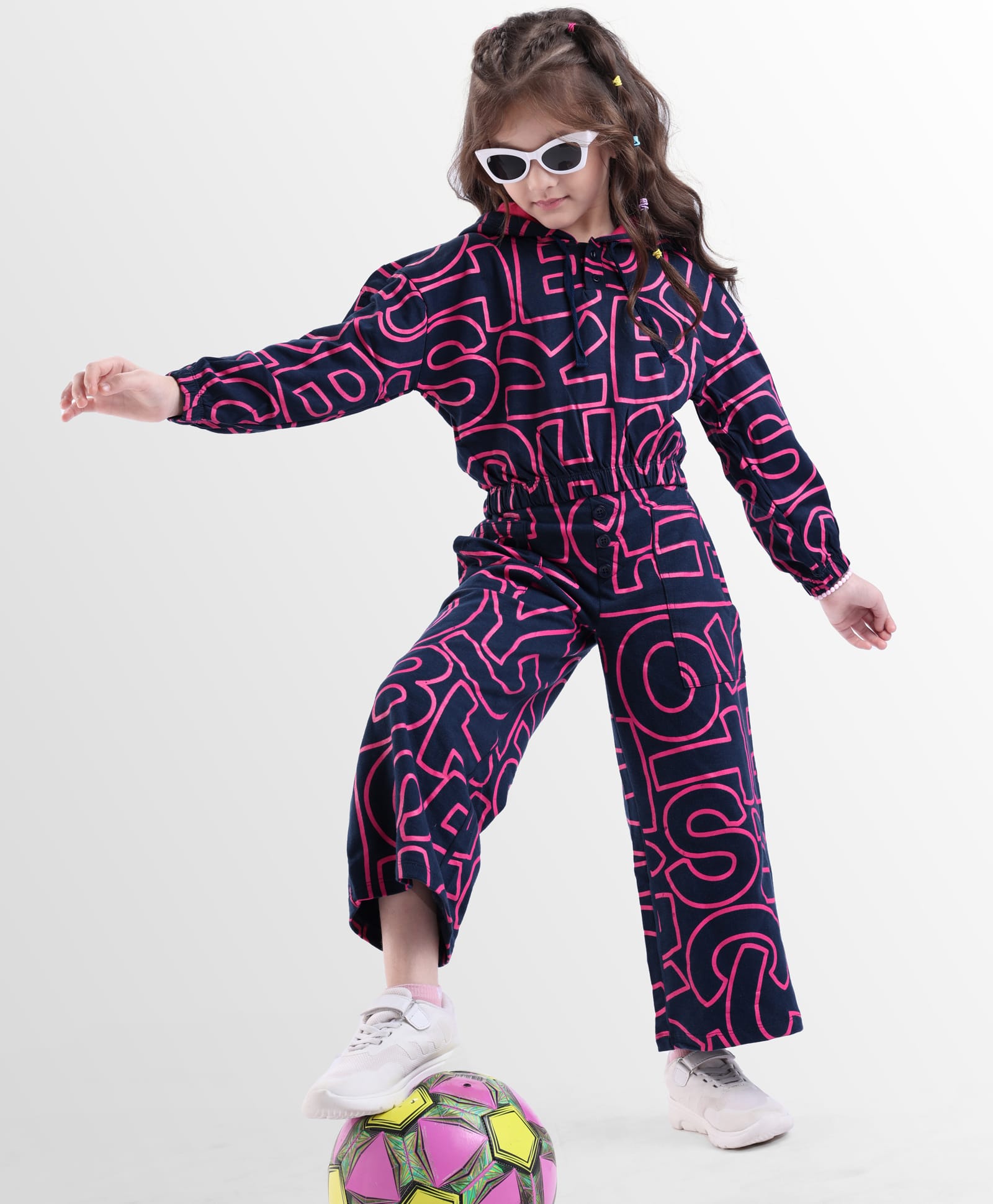 Ollington St.100% Cotton Full Sleeves Alphabets Printed Winter Wear Jacket & Pant Set - Navy Blue & Dark Pink-image-32