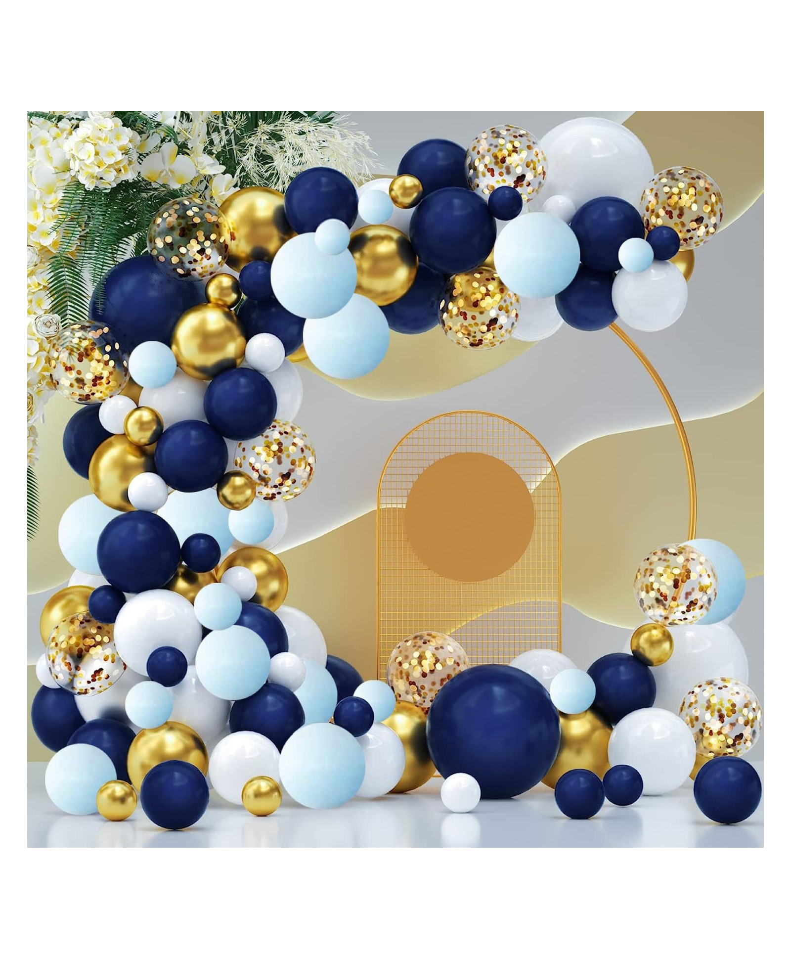 Bubble Trouble Party Balloon White Blue & Gold - Pack of 84