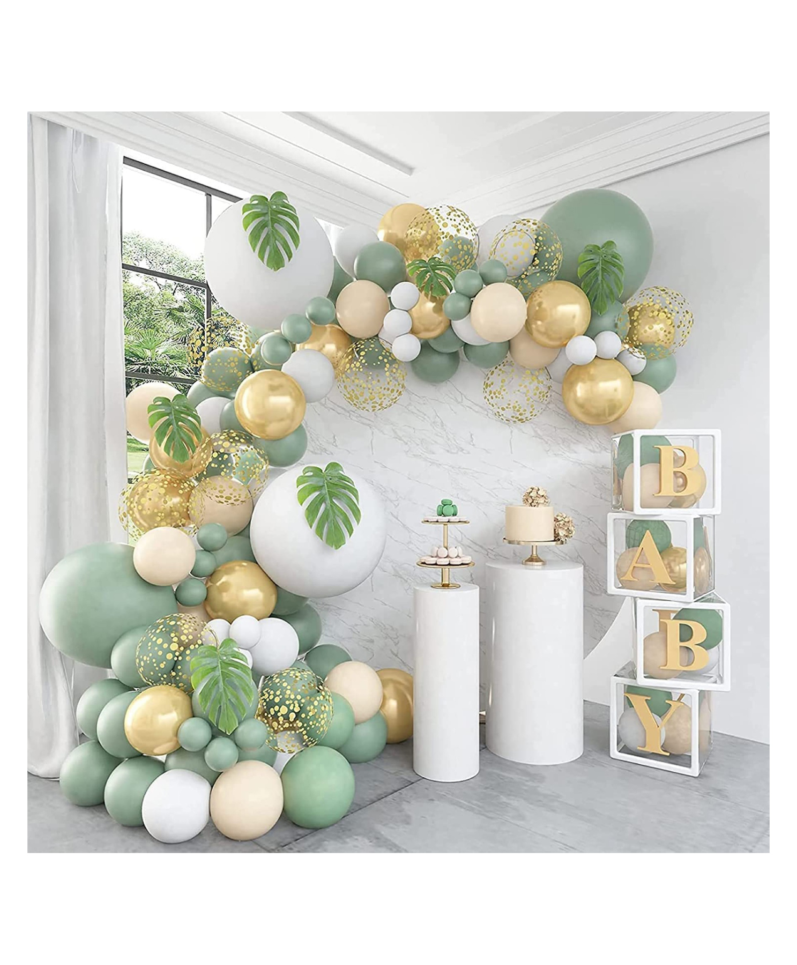 Bubble Trouble Party Decoration Balloon Arch Kit White Green & Gold - Pack of 61-image-36