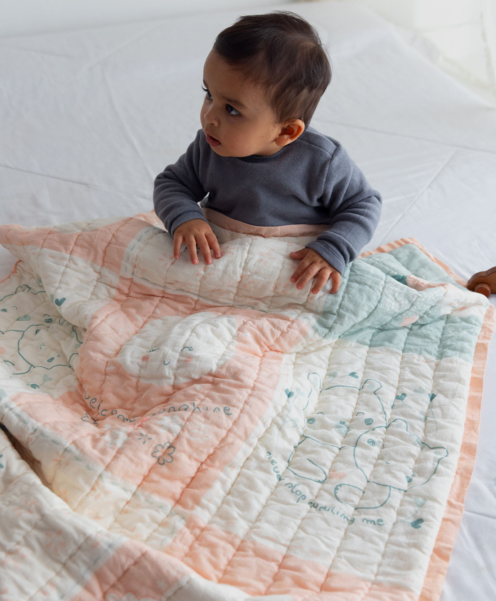 Tidy Sleep Feelings Mulmul Jaipuri Blanket - White-image-49