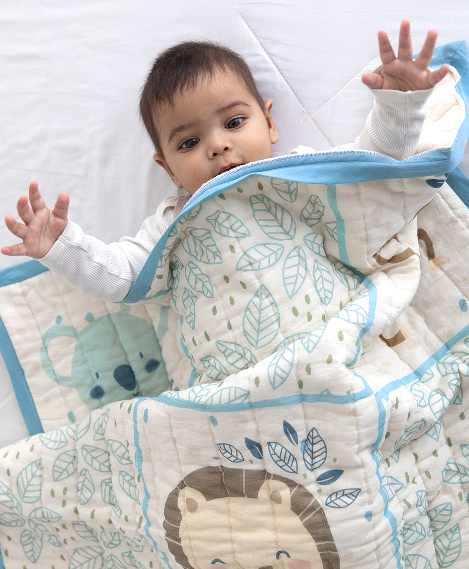 Tidy Sleep Jungle Family Mulmul Jaipuri Blanket - White-picture-6
