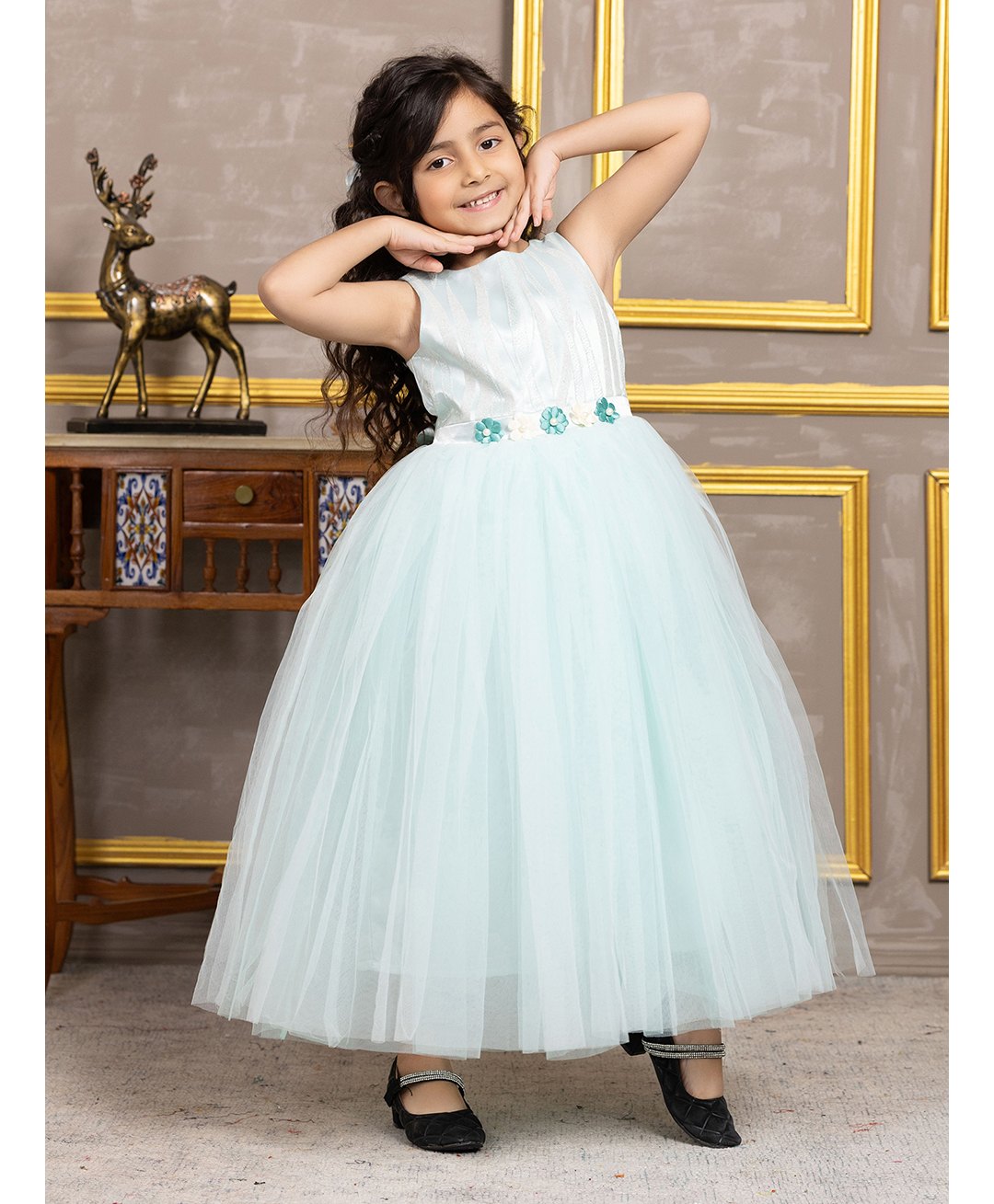 Toy Balloon Kids Net Sleeveless Shimmered Striped Gown - Sky Blue-picture-13