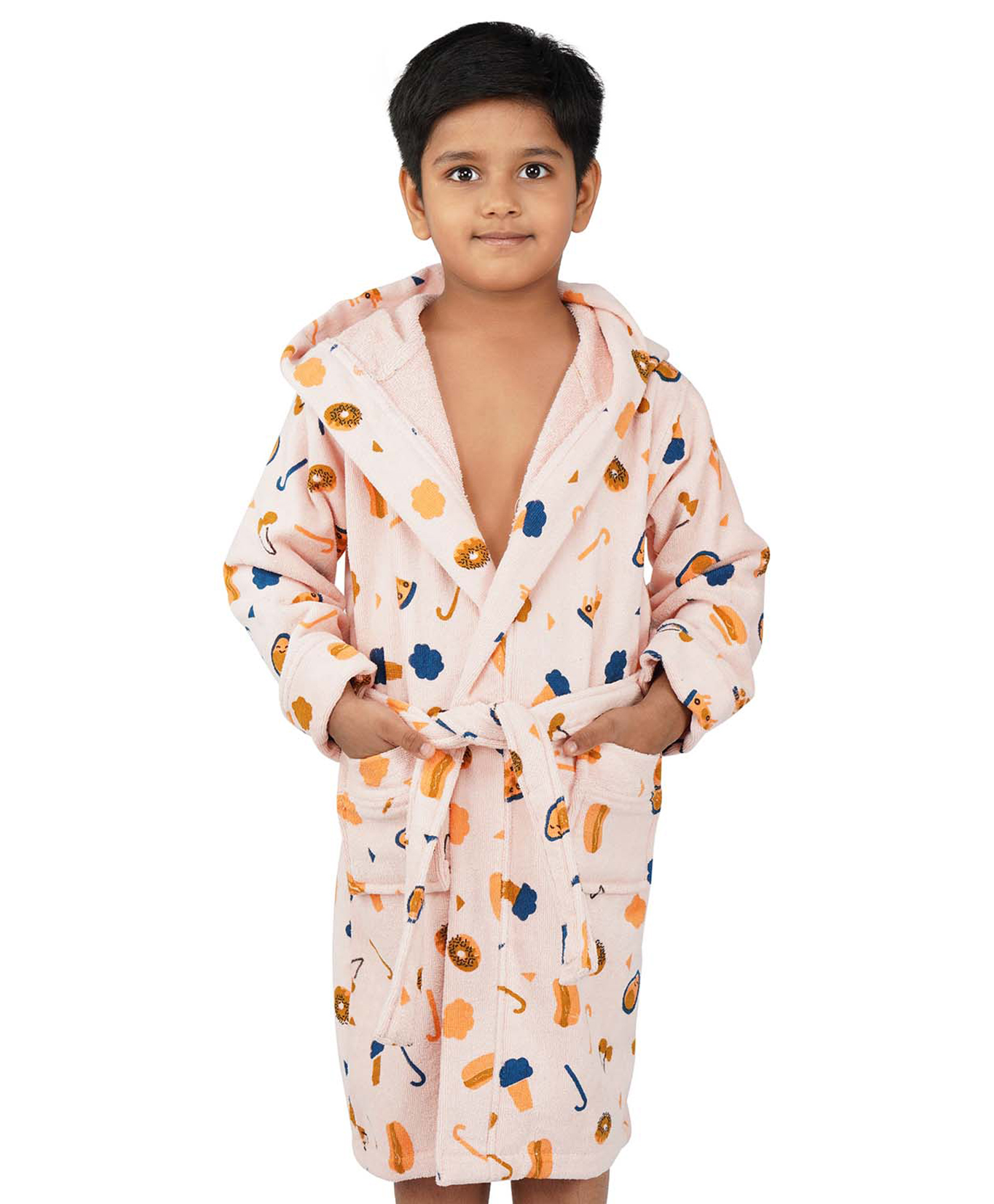 Rangoli Cotton Full Sleeves Avocado Printed Ultra Soft Bathrobe With Attached Adjustable Belt - Peach-picture-27