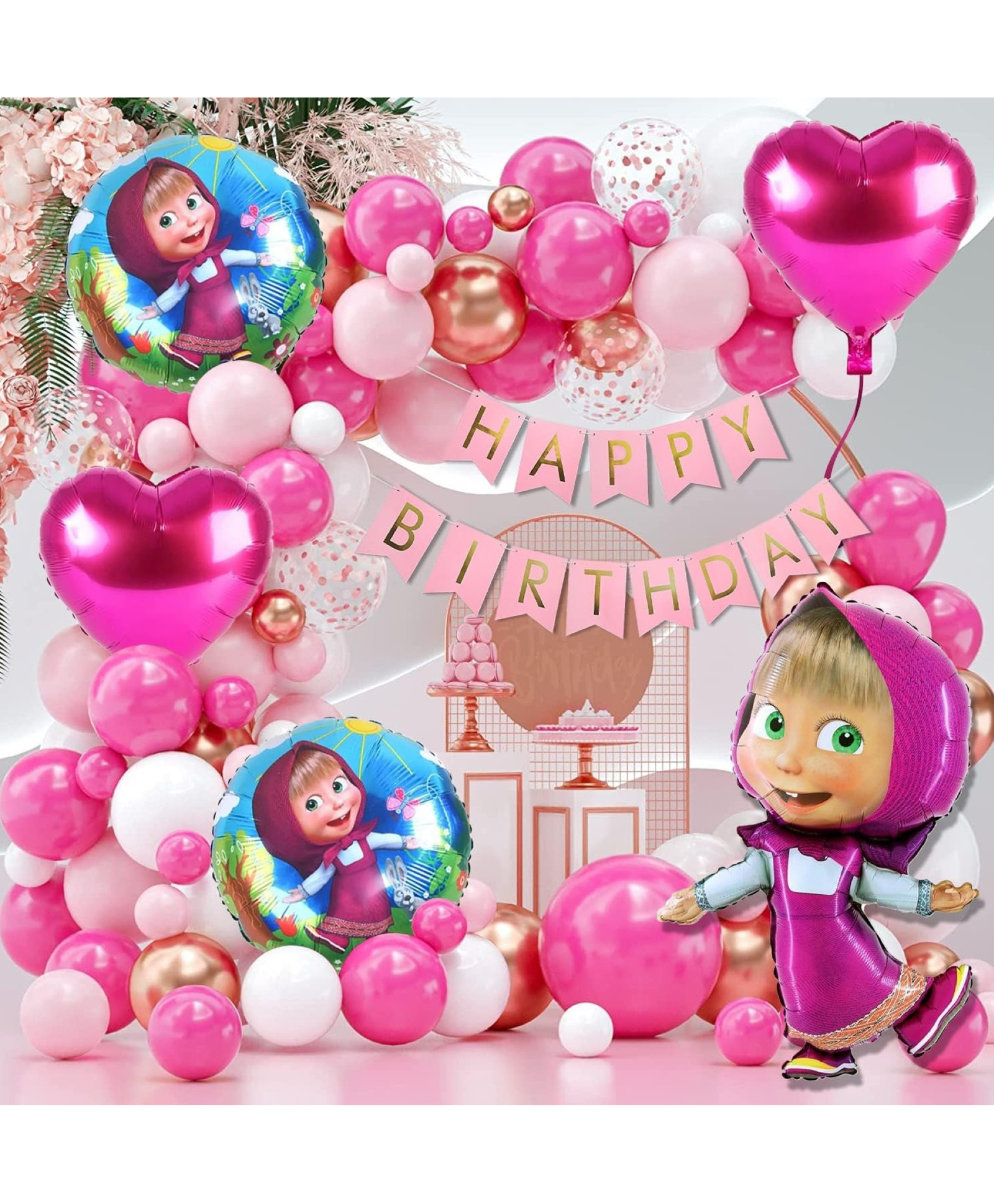 Puchku Masha Theme Happy Birthday Decorations Combo Kit - Set of 51
