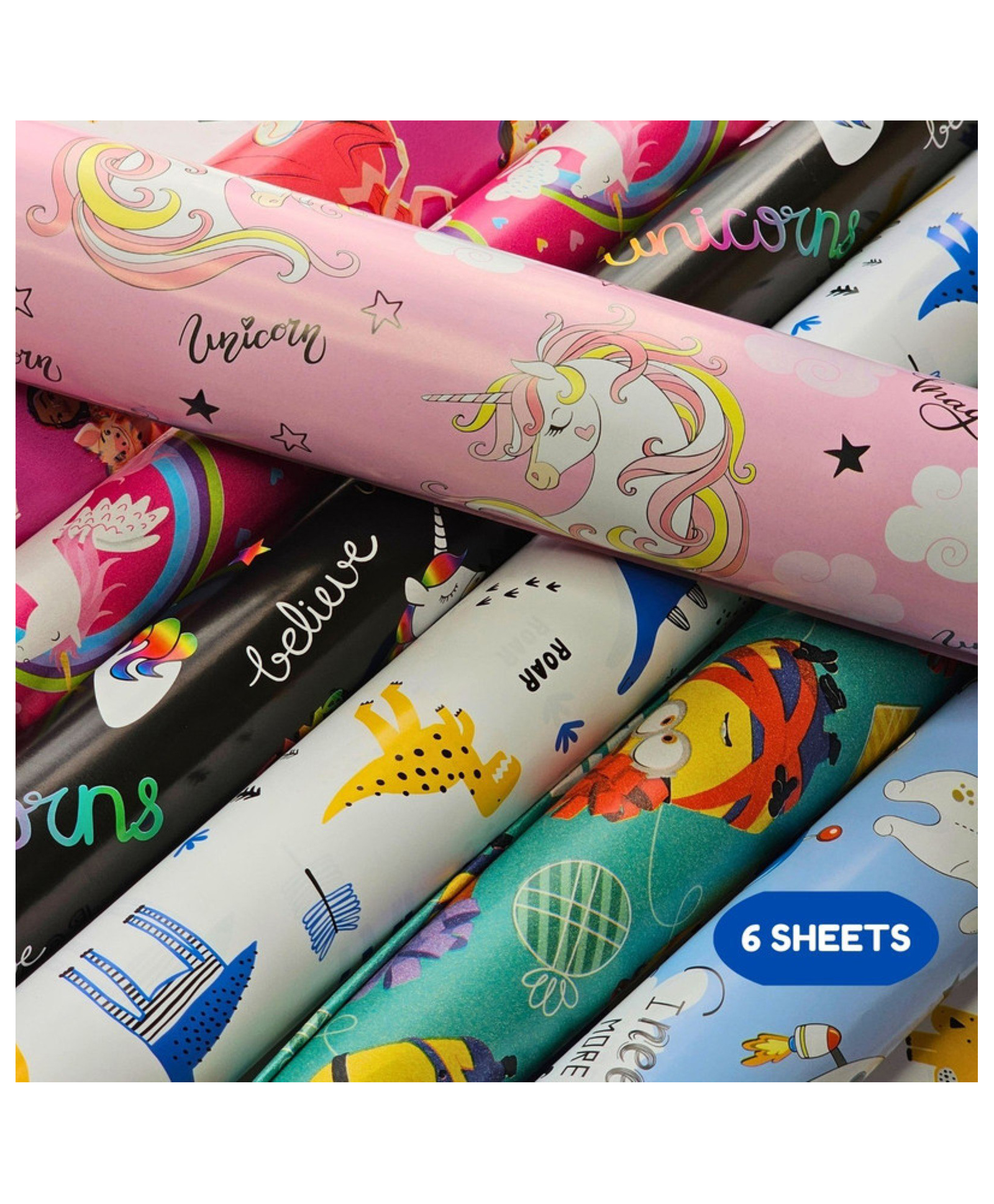 Puchku Mix Prints Gift Wrapping Paper - Pack of 6