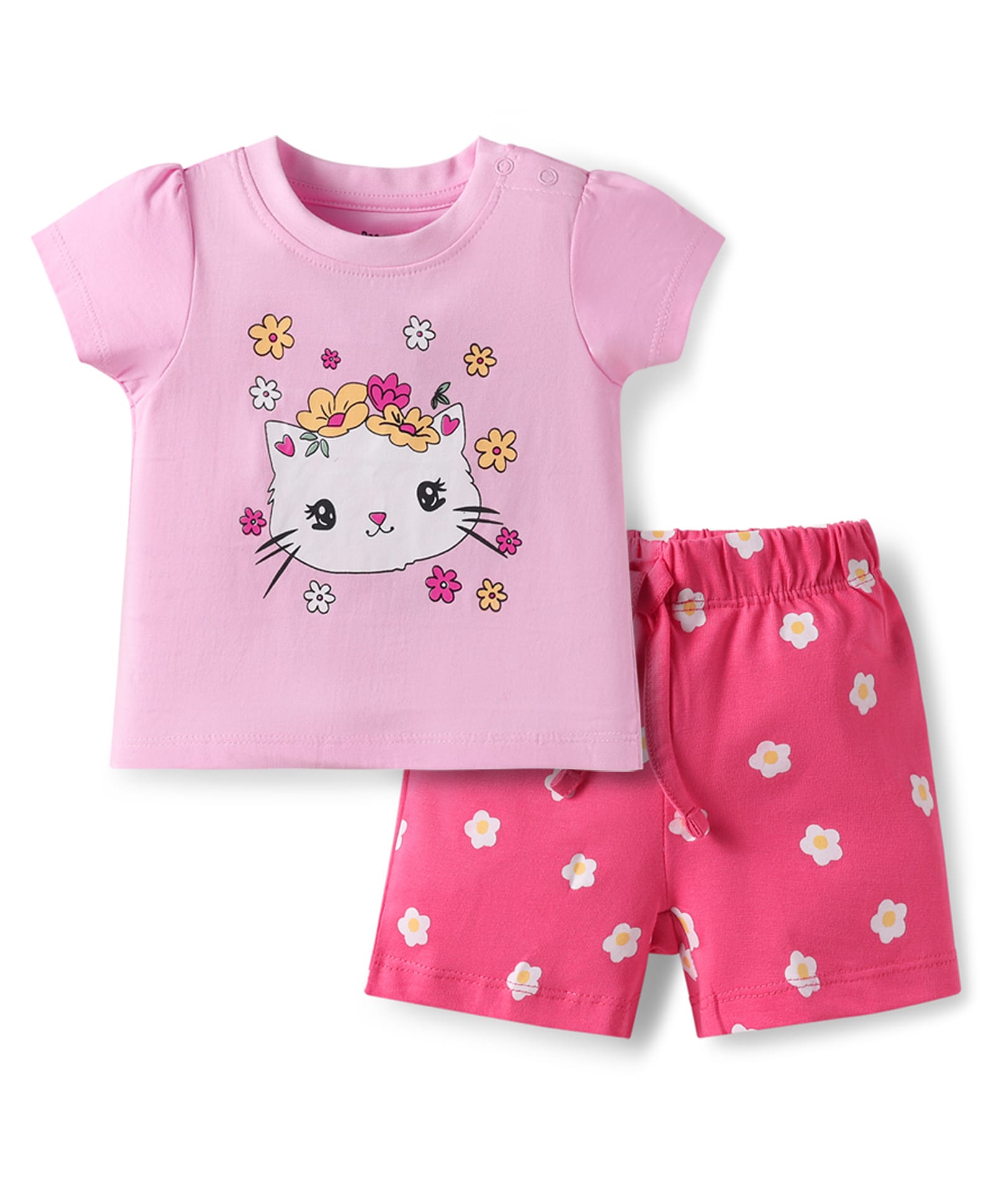 Doodle Poodle 100% Cotton Knit Half Sleeves Shorts Night Suit with Bunny & Polka Dots Print - Pink-picture-39