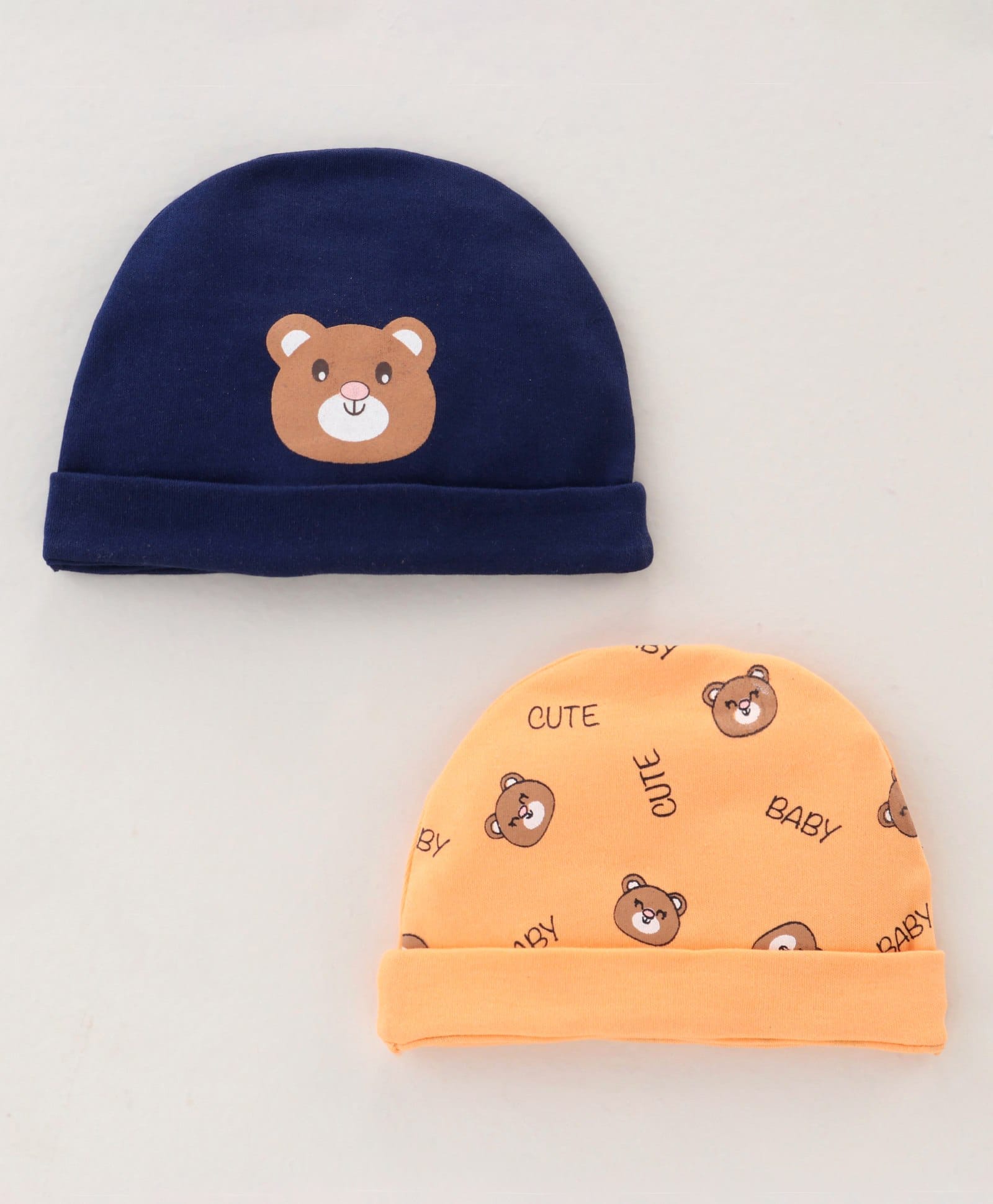 Doodle Poodle Interlock Knit Teddy Bear Printed Caps Pack of 2 Orange & Navy Blue - Diameter 9.5 cm-image-38