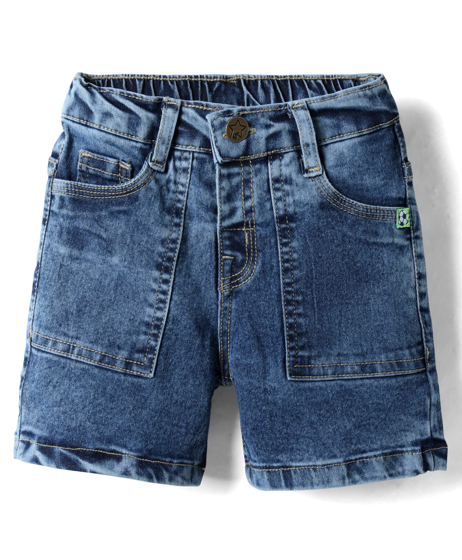 Babyhug Mid Thigh Solid Denim Shorts with Stretch - Blue-image-37