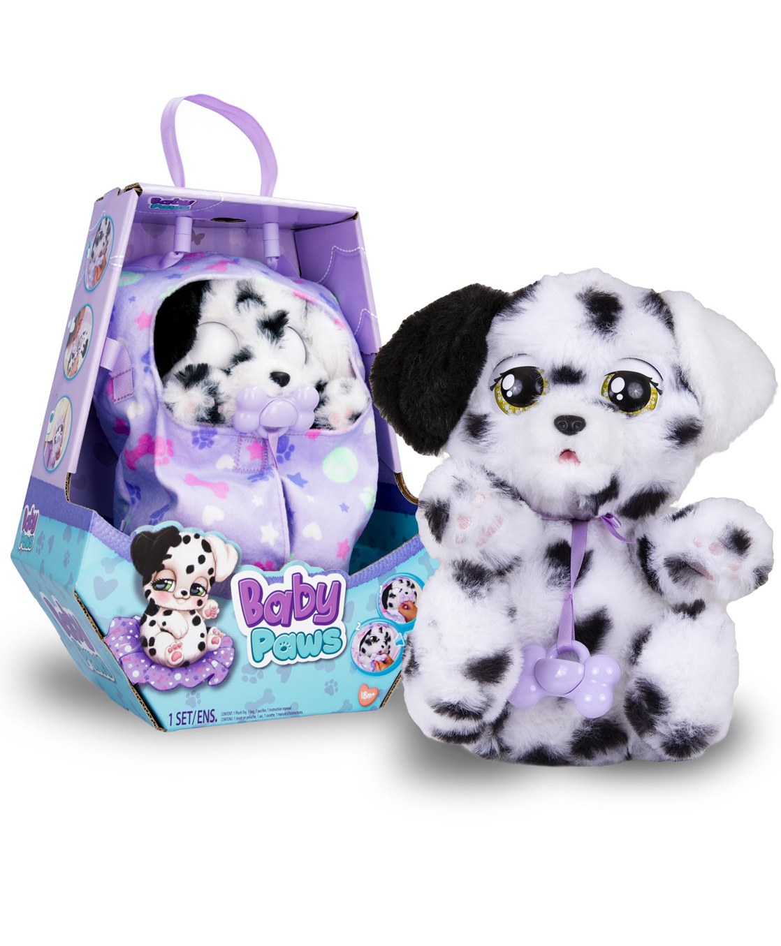Baby Paws Dalmatian Soft Toy with Swaddle Bag & Music Black & White - Height 21.5 cm-image-14