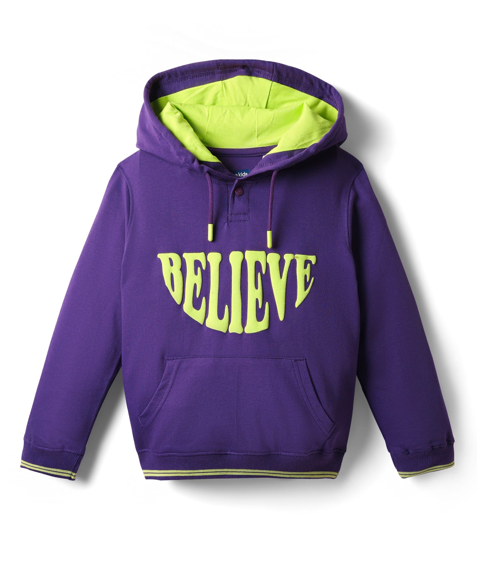 Pine Kids 100% Cotton Full Sleeves Text Printed Hooded Sweatshirt With Kangaroo Pockets - Purple & Green-picture-20