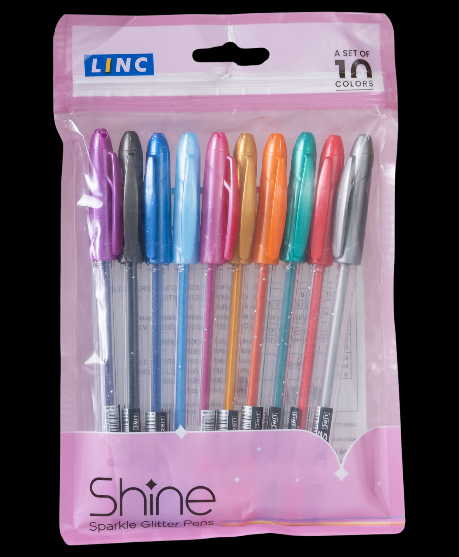 LINC Shine Glitter Assorted Colours Gel Pens, Assorted Ink, Pack of 10-image-6