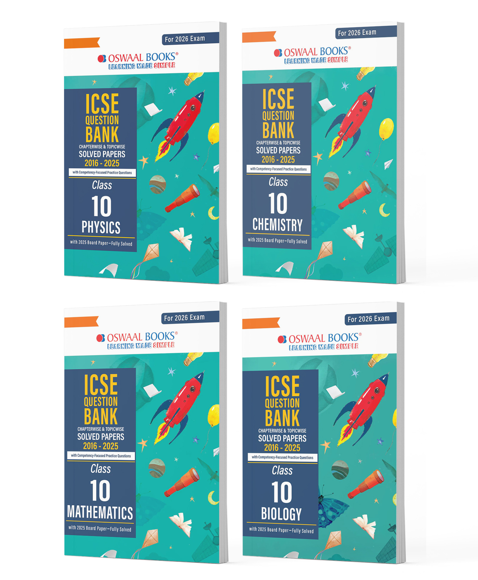 Oswaal ICSE Question Bank Chapter-wise Topic-wise Class 10 (Set of 4 Books) Physics, Chemistry, Maths and Biology For 2026 Board Exams - English