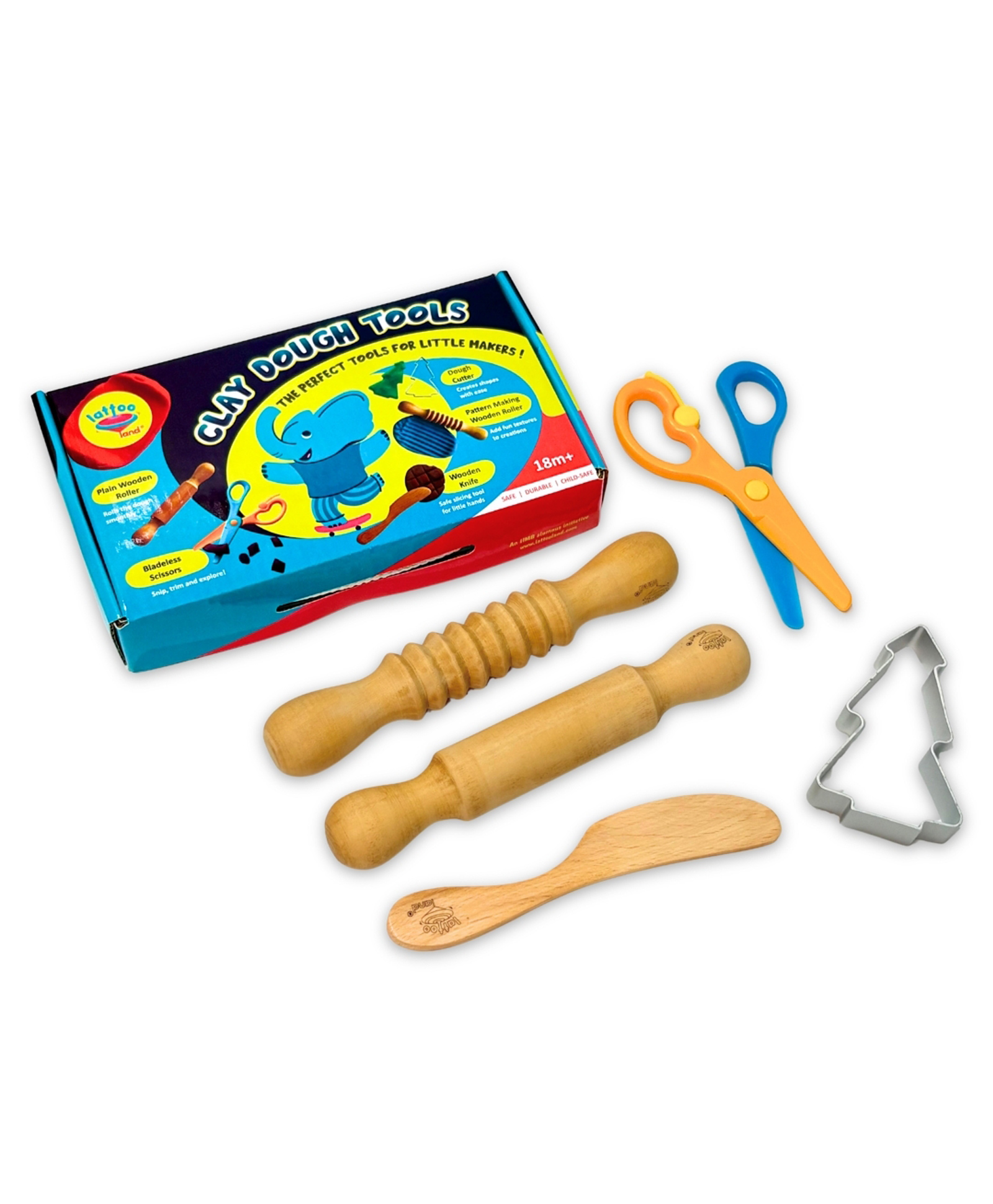 Lattooland 5-Piece Wooden Dough Tools Set for Kids | Montessori-Inspired Clay & Playdough Tools |Pretend Play | Child-Sized Sensory Play Kit for Boys & Girls-picture-15