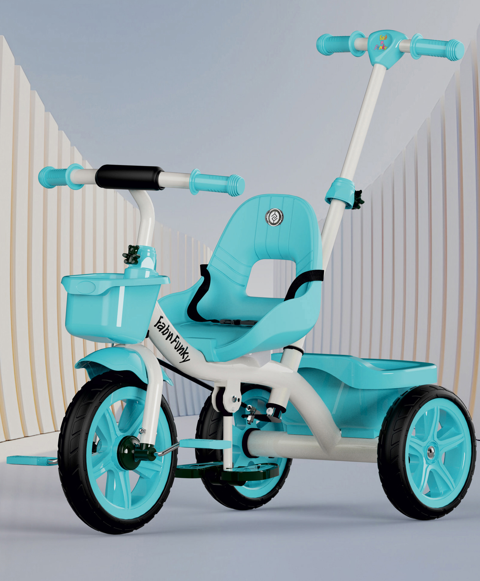 Tricycle With Parental Push Handle - Sea Green