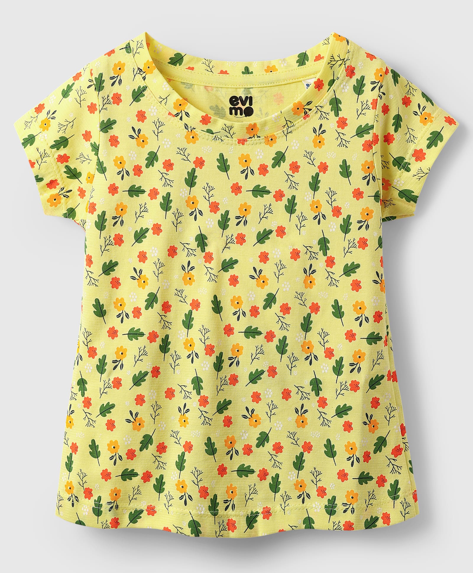 Evimo Single Jersey Half Sleeves Tops with Floral Print - Yellow-picture-3