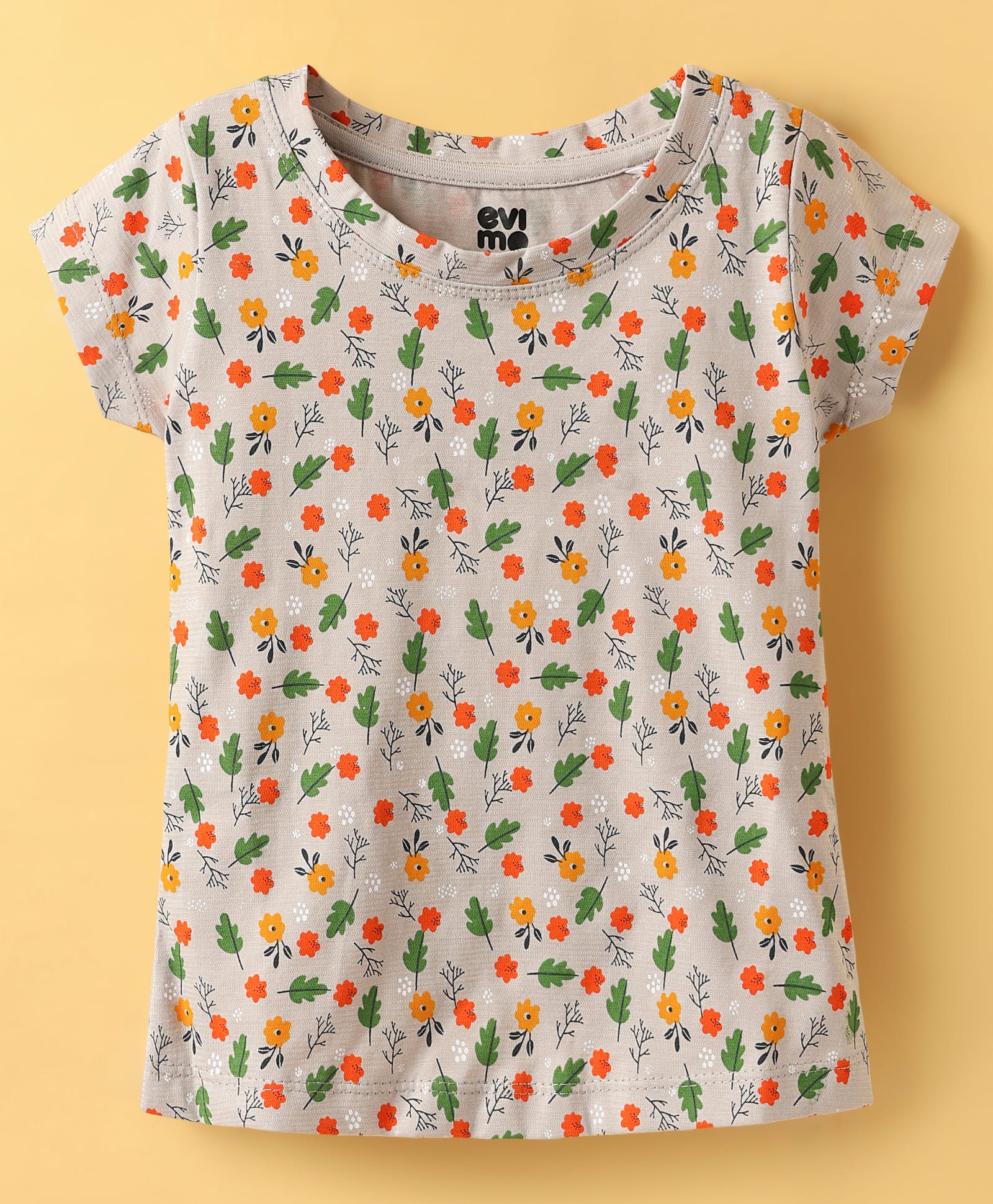 Evimo Single Jersey Half Sleeves Tops with Floral Print - Grey-picture-9