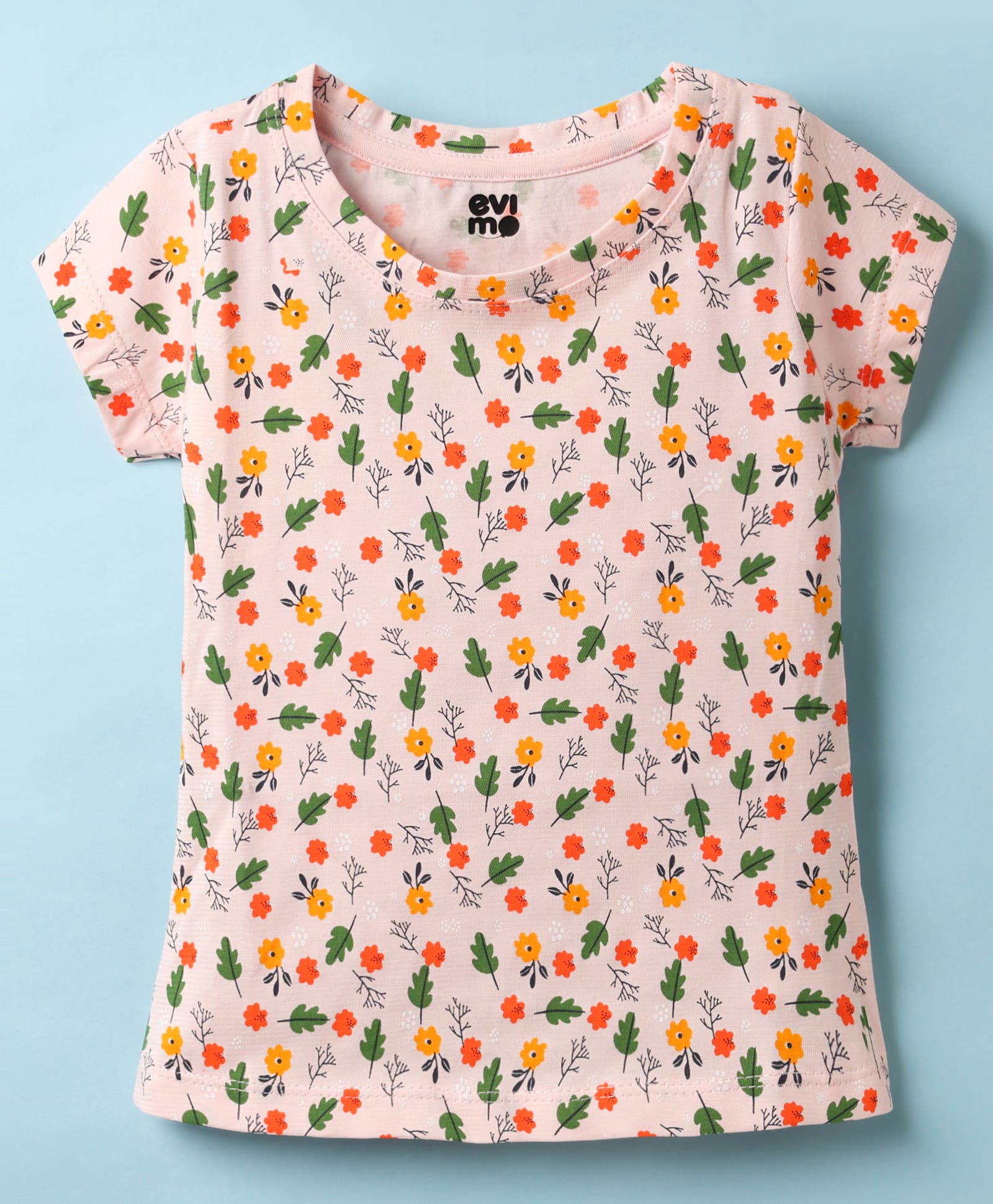 Evimo Single Jersey Half Sleeves Tops with Floral Print - Pink-image-38