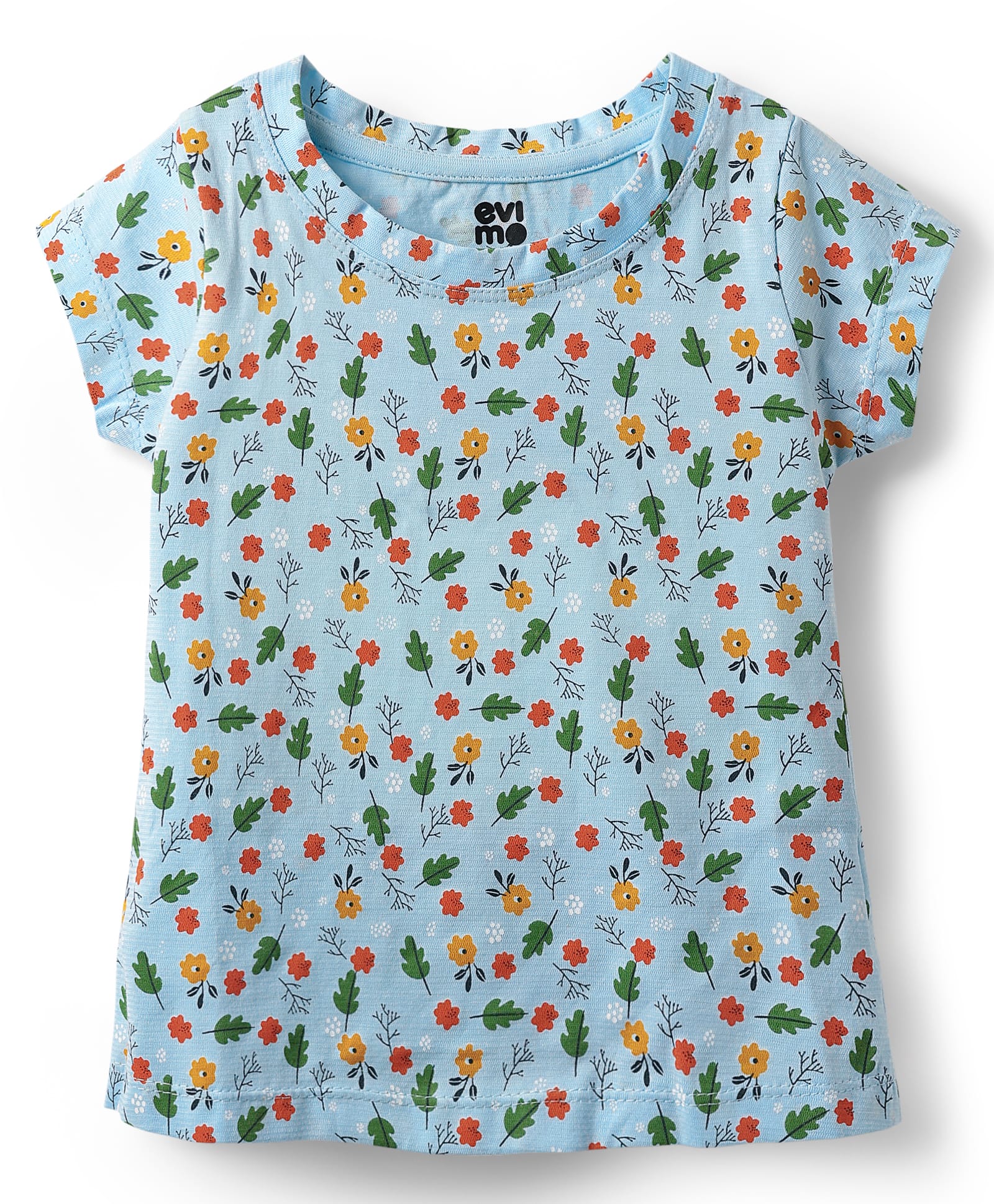 Evimo Single Jersey Half Sleeves Tops with Floral Print - Light Blue-picture-39