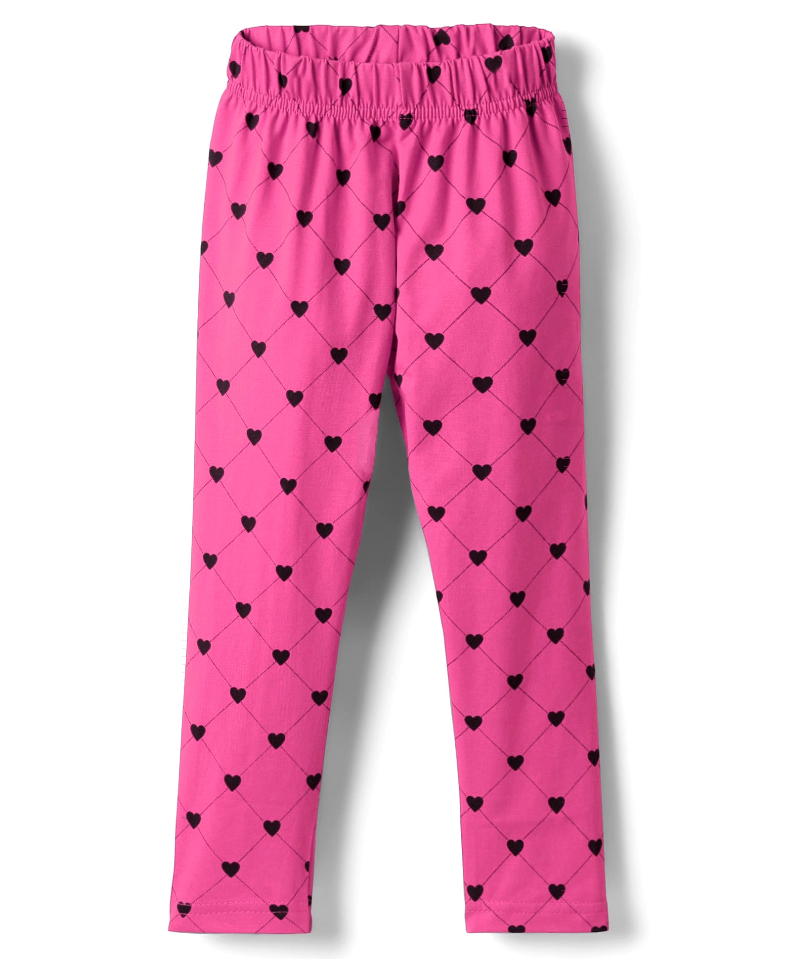 Evimo Single Jersey Knit Full Length Leggings with Heart Print - Dark Pink-picture-15