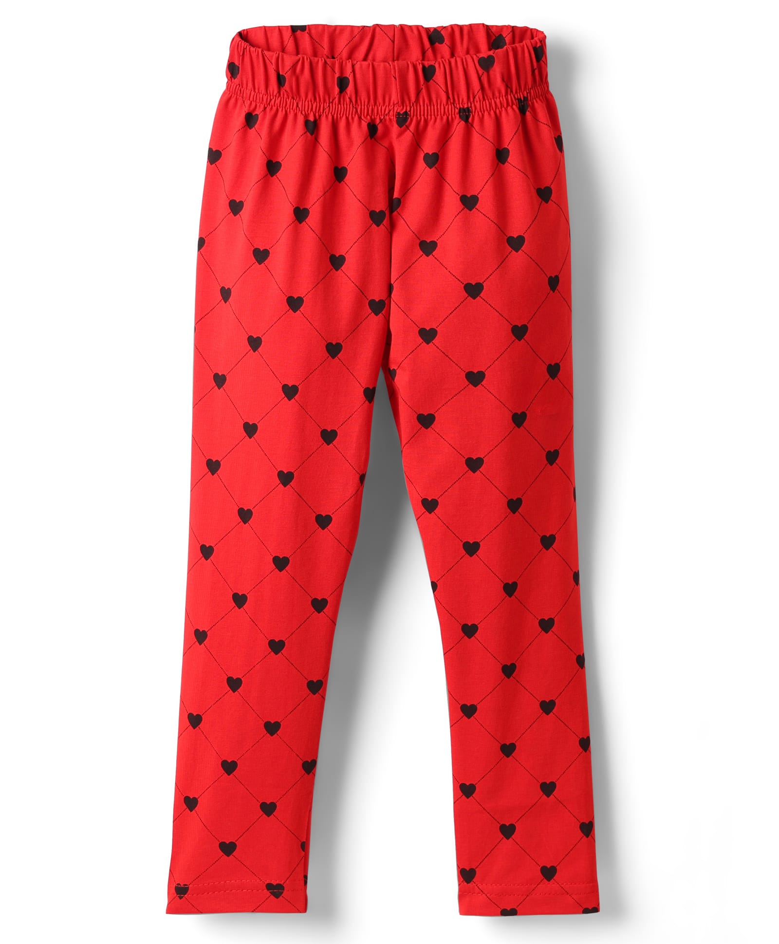 Evimo Single Jersey Knit Full Length Leggings with Heart Print - Red-picture-45