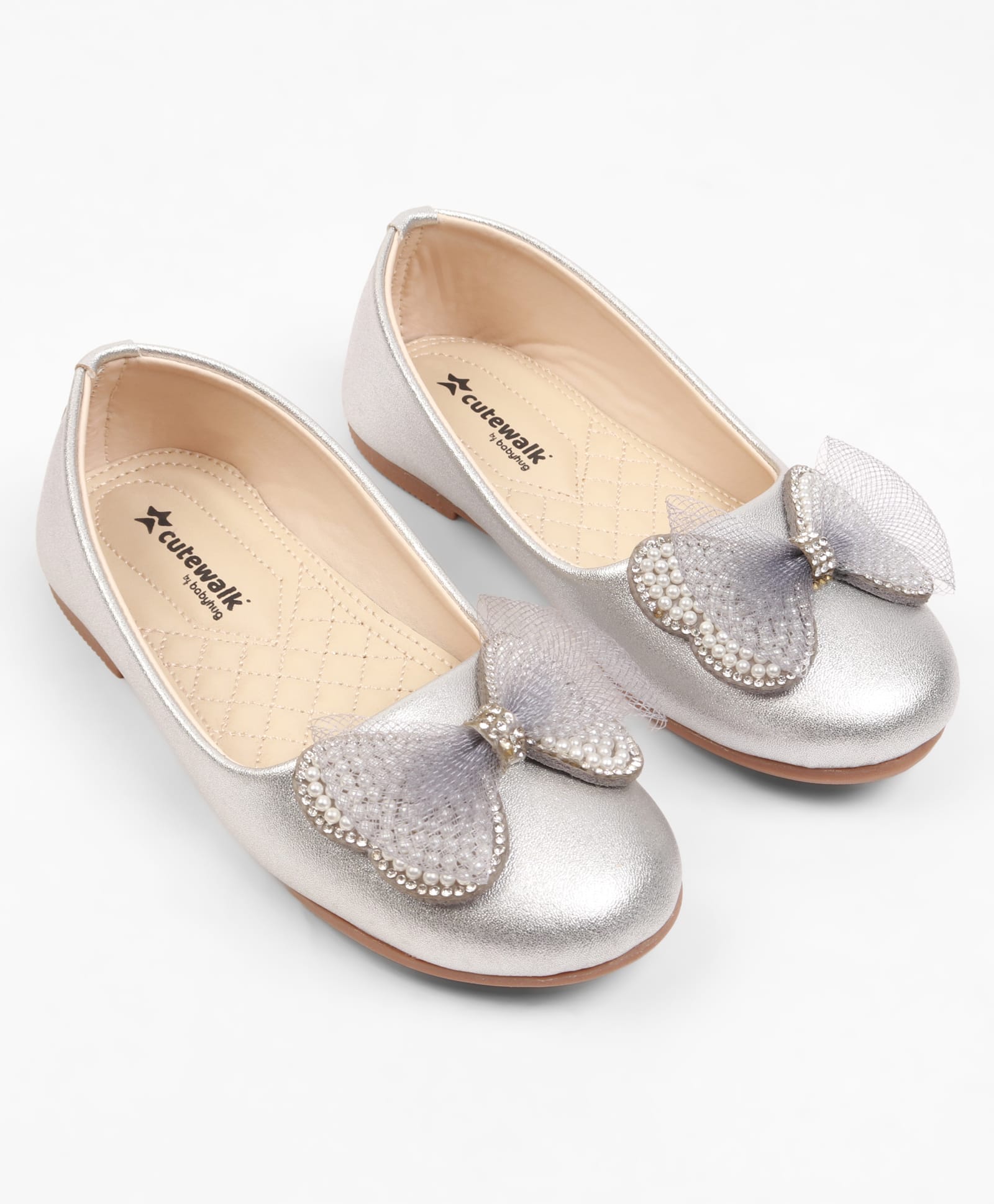 Cute Walk by Babyhug Slip On Ballerina With Bow Applique - Silver-image-47