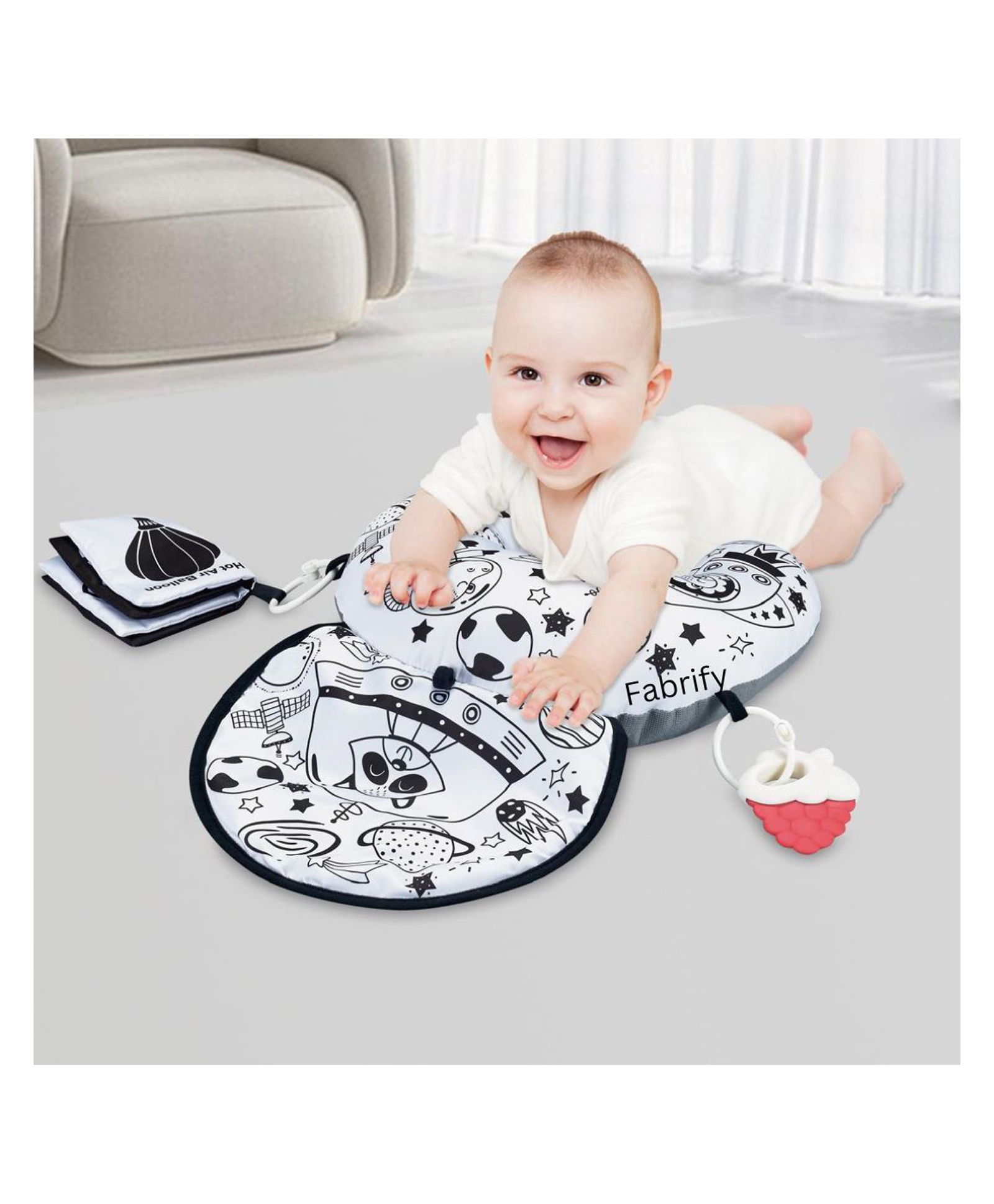 Fabrify Tummy Time Pillow with Crinkle Mat & Teethers, Black and White High Contrast Baby Toys, Montessori Sensory Crawling Toy for Infant Newborn Toddler Tummy Time (Blank And White)-picture-10