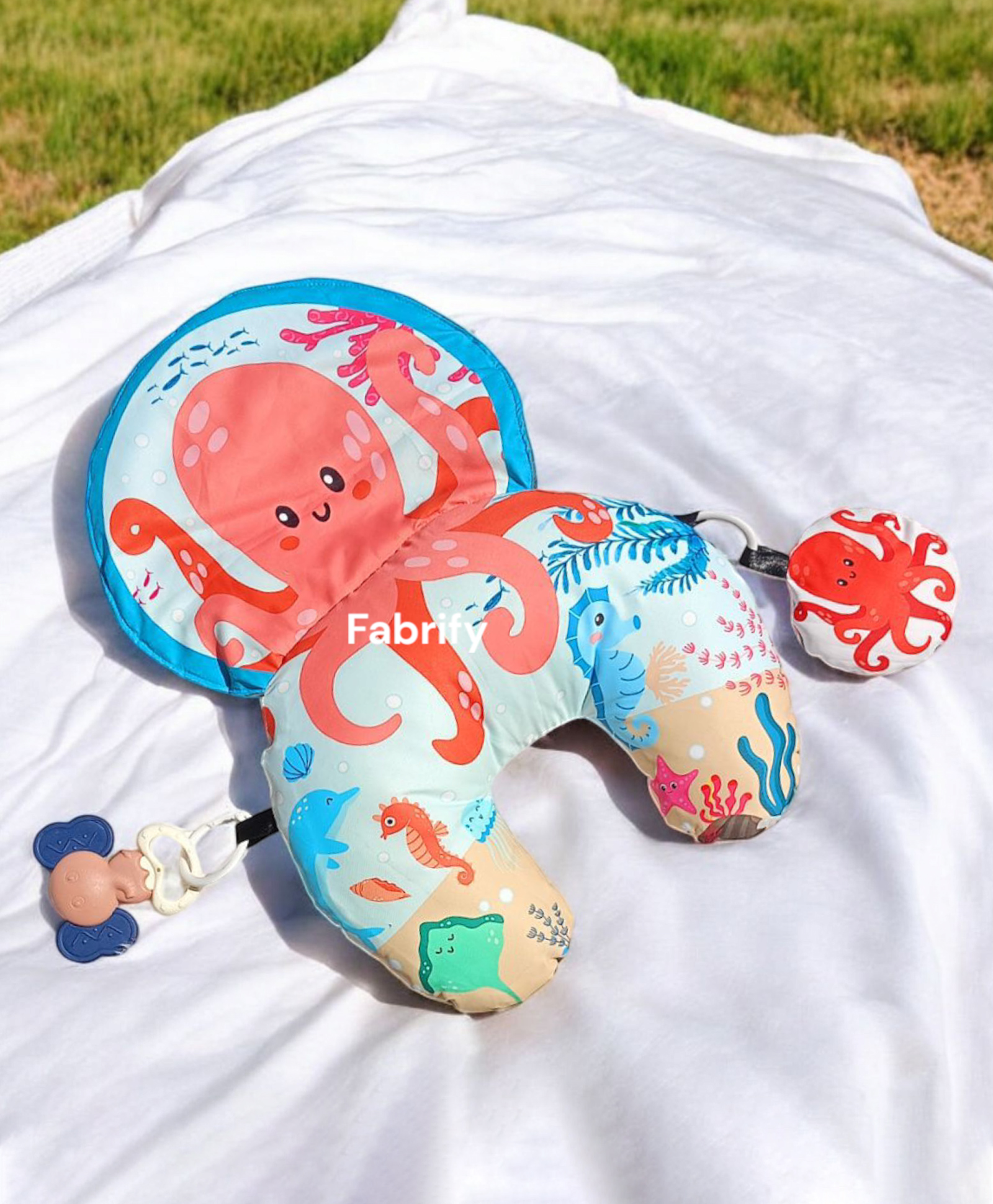 Fabrify Tummy Time Pillow with Crinkle Mat & Teethers, High Contrast Baby Toys, Montessori Sensory Crawling Toy for Infant Newborn Toddler Tummy Time (Octopus)-image-42