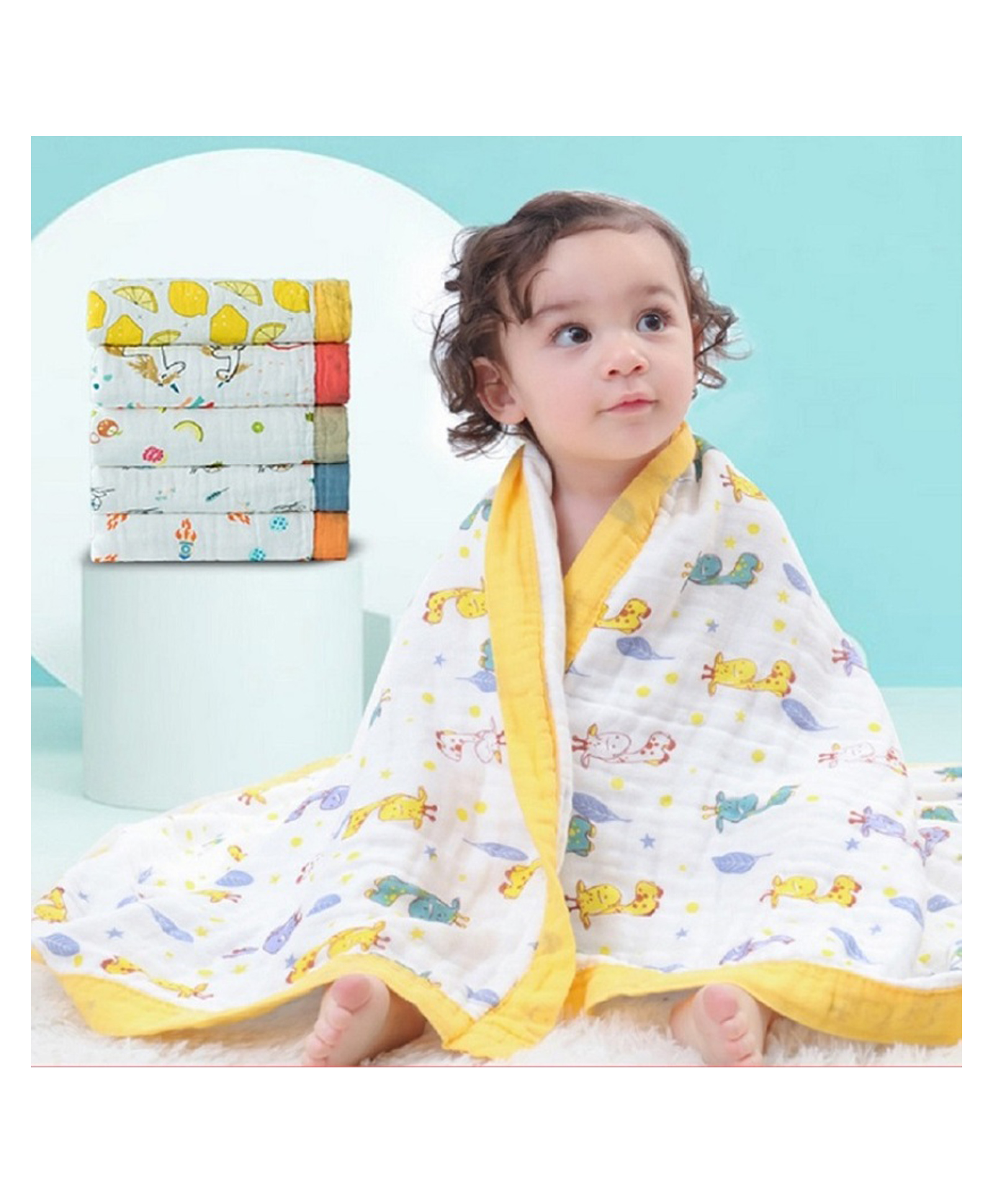 Fabrify Pure Organic Cotton 6 Layer Muslin Blanket for Baby | Ultra-Soft Swaddling Towel for Newborns and Toddlers (Random Design),(1 Nos) Multicolor-image-41