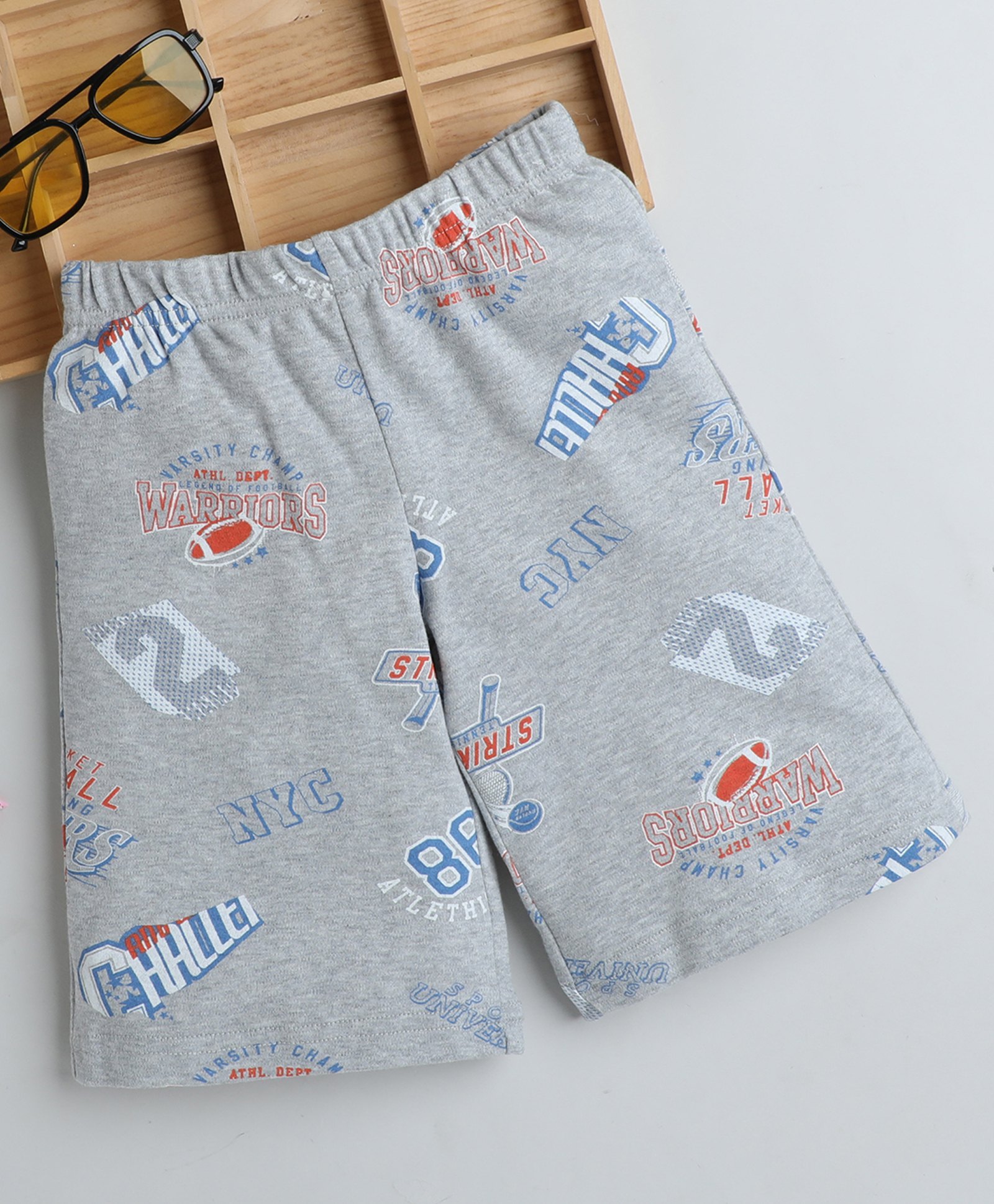 BABY NATION Cotton Warriors Text Printed Shorts - Grey-picture-18