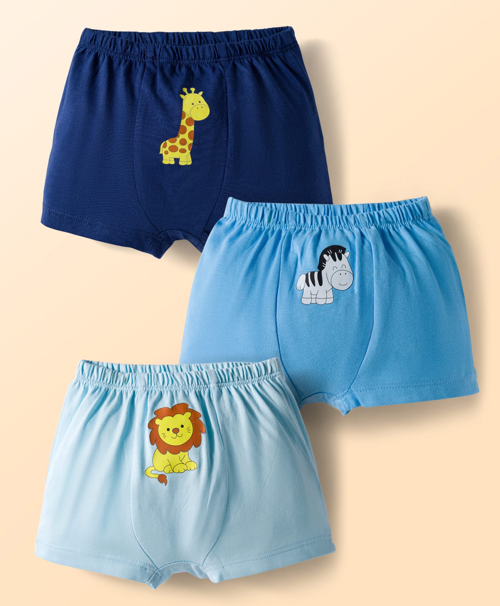 Doodle Poodle 100% Cotton Knit Trunks with Animal Print Pack of 3 - Blue & Navy Blue-image-17