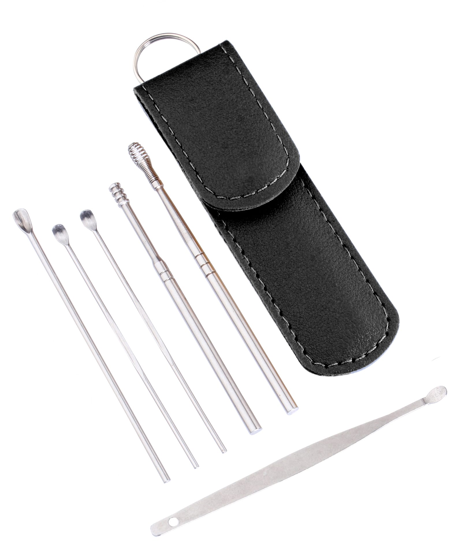 6-in-1 Ear Cleaning Kit | Reusable Stainless Steel Ear Wax Remover Tools with Case | Ear Curette & Spring Ear Buds Cleaner Set - Black-image-19