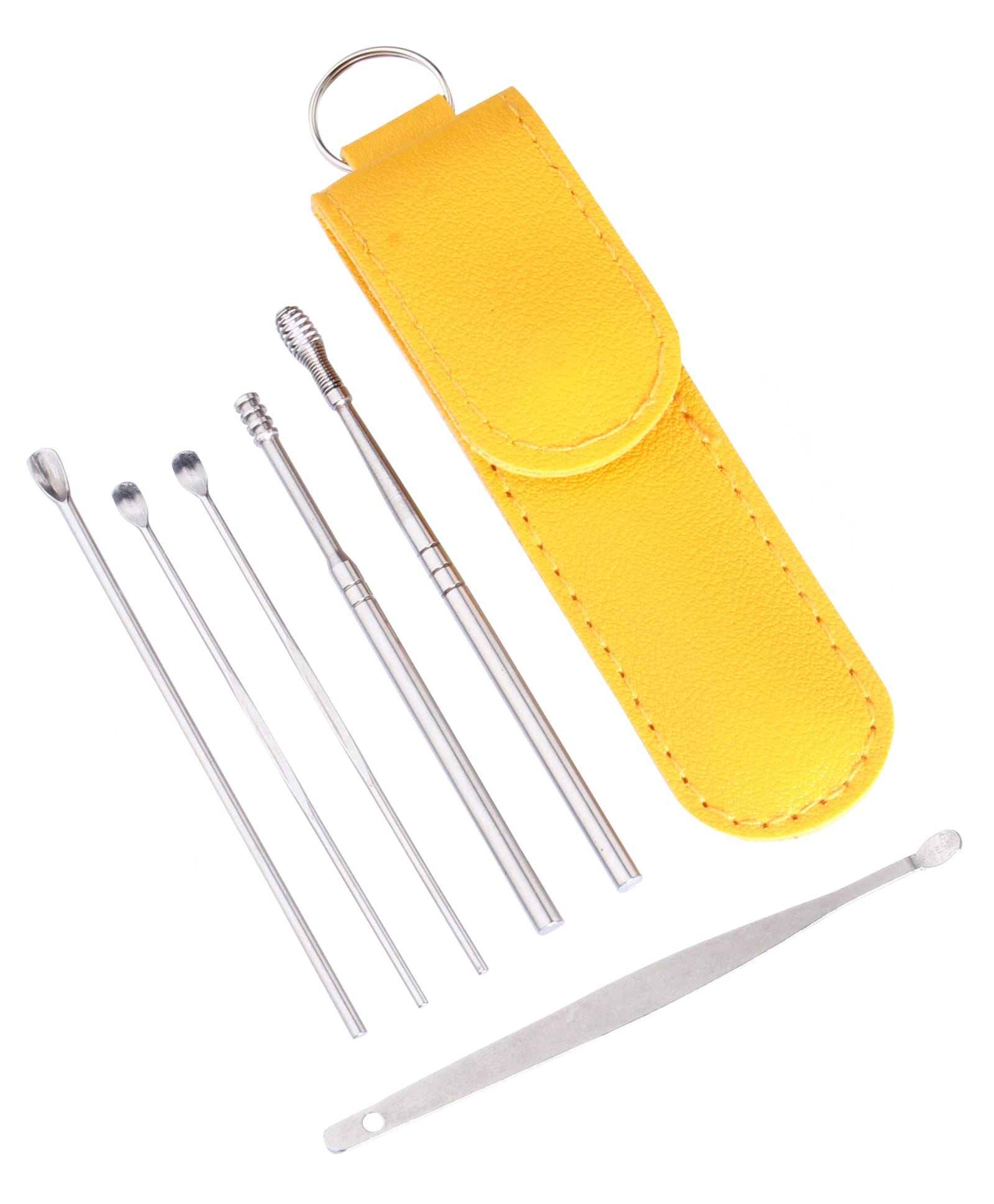 6-in-1 Ear Cleaning Kit | Reusable Stainless Steel Ear Wax Remover Tools with Case | Ear Curette & Spring Ear Buds Cleaner Set - Yellow-image-18
