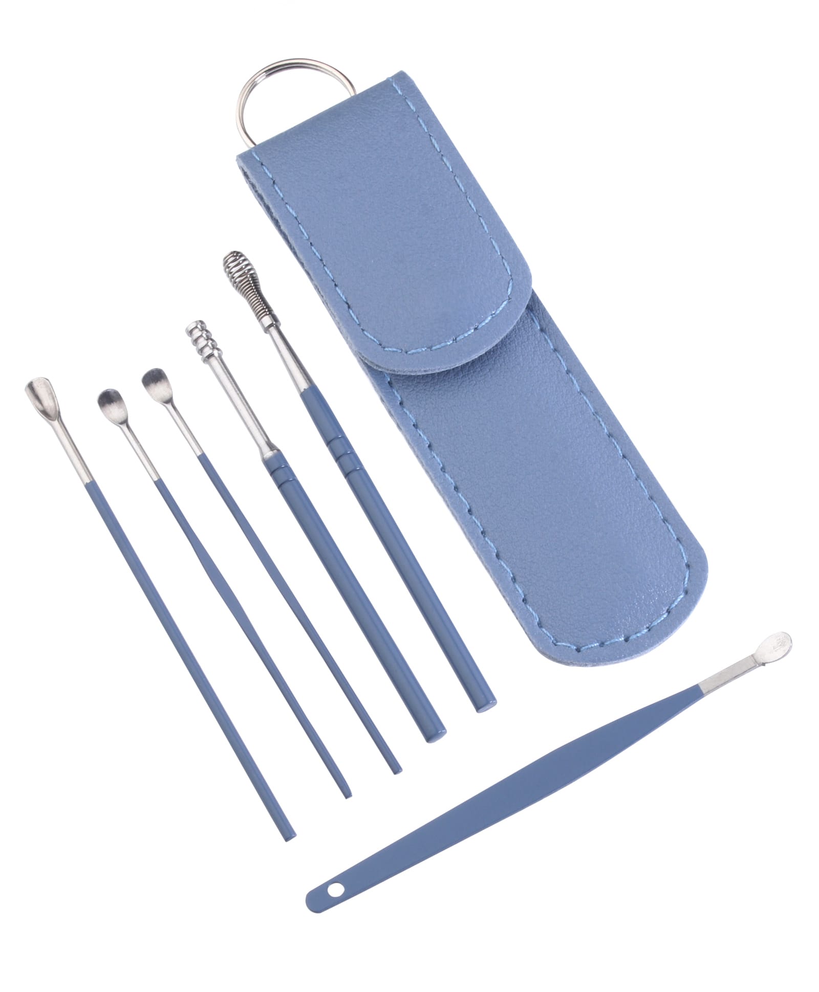 6-in-1 Ear Cleaning Kit | Reusable Stainless Steel Ear Wax Remover Tools with Case | Ear Curette & Spring Ear Buds Cleaner Set - Light Blue-image-18