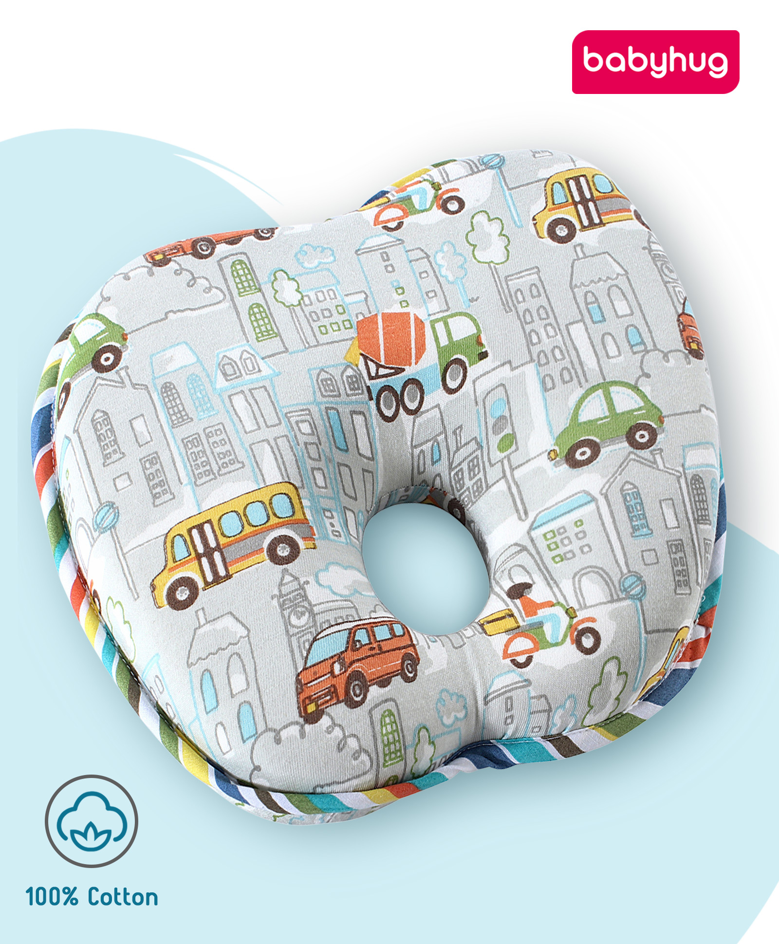 Babyhug Memory Foam Head Shaping Baby Pillow Transport Print - Grey| Prevents Flat-Head Syndrome| Firm| Neck and Shoulder Support| Soft Breathable Fabric| Washable| Travel Friendly| 0+ Months-picture-11