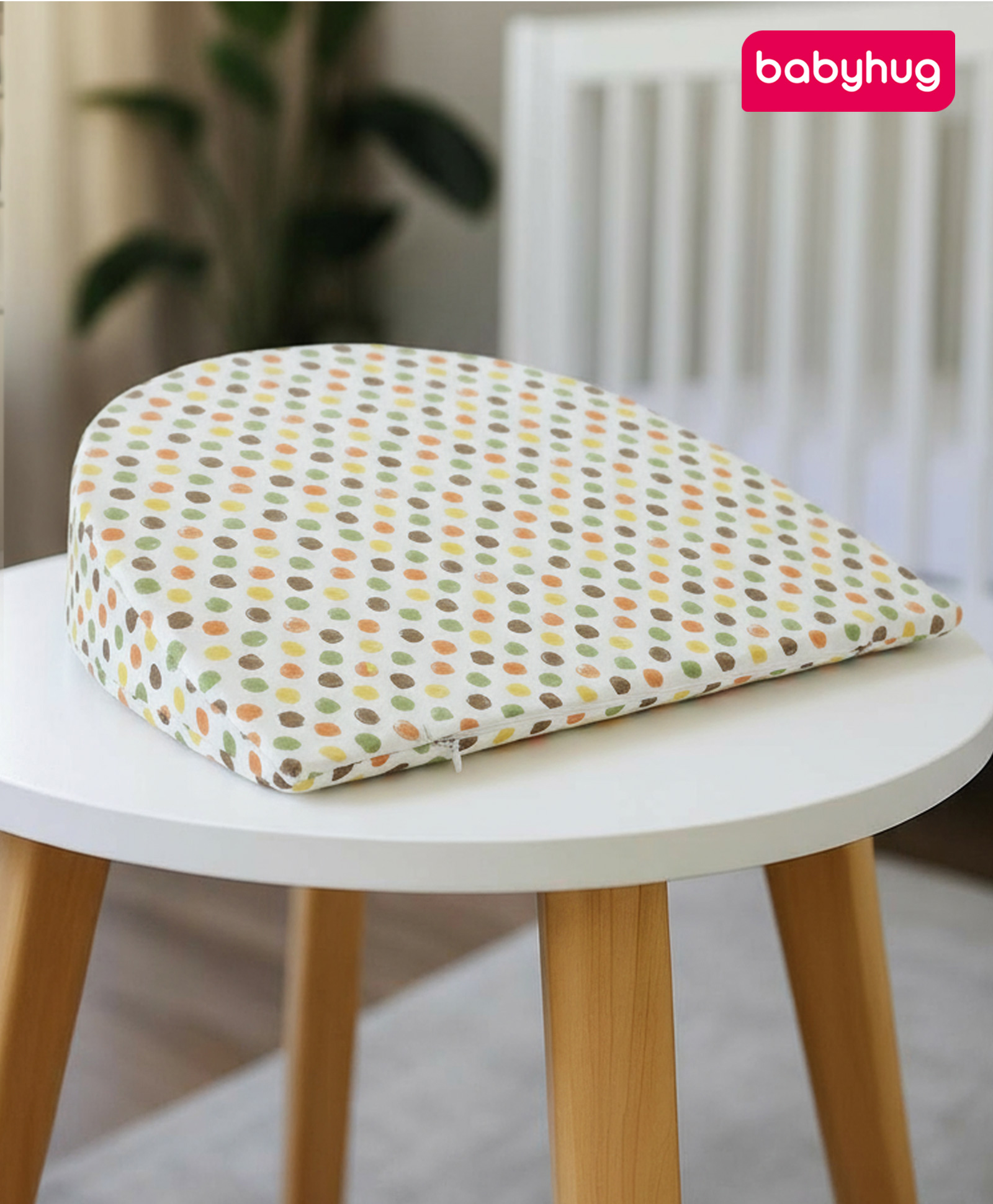 Babyhug Premium Memory Foam Pregnancy Wedge Pillow Polka Dots - Multicolor| 100% Cotton Cover| Soft & Breathable| Belly & Back Support| Compact & Travel Friendly| Healthy Posture