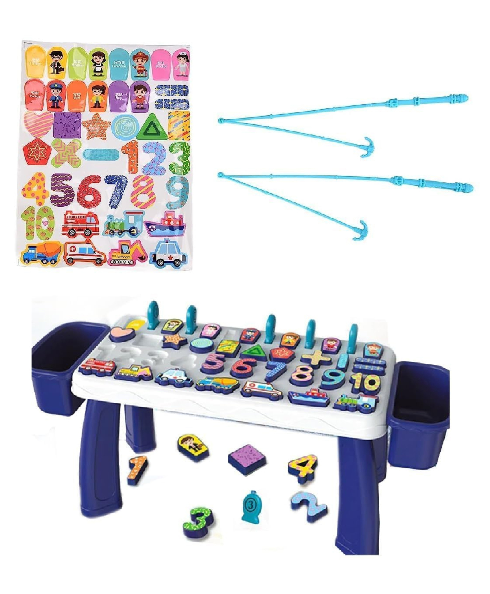 YAMAMA Toddlers Education Table 5 in 1 Early Learning Shape Matching Mathematical Counting Magnetic Fishing Table Toy - Multicolor-image-27