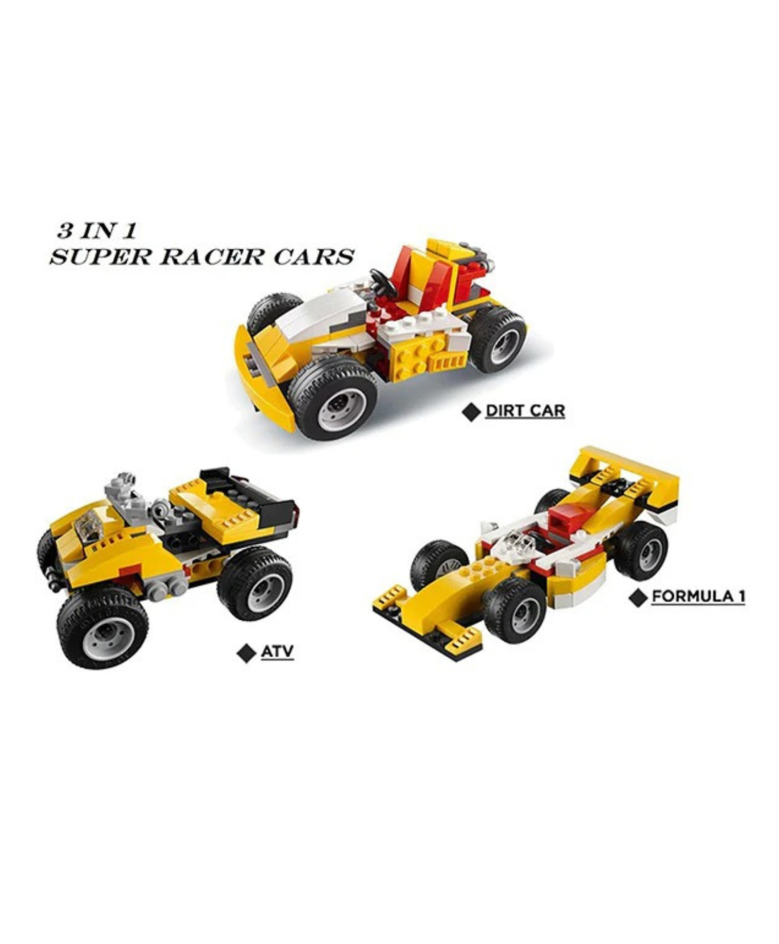 YAMAMA Building Brics Blocks Toys Racing Car Blocks 3 in 1 Speedy Go-Kart Building Block Toys, Bricks Toys for Kids, Educational DIY Toys for Kids 121 Pieces - Multicolor-picture-25