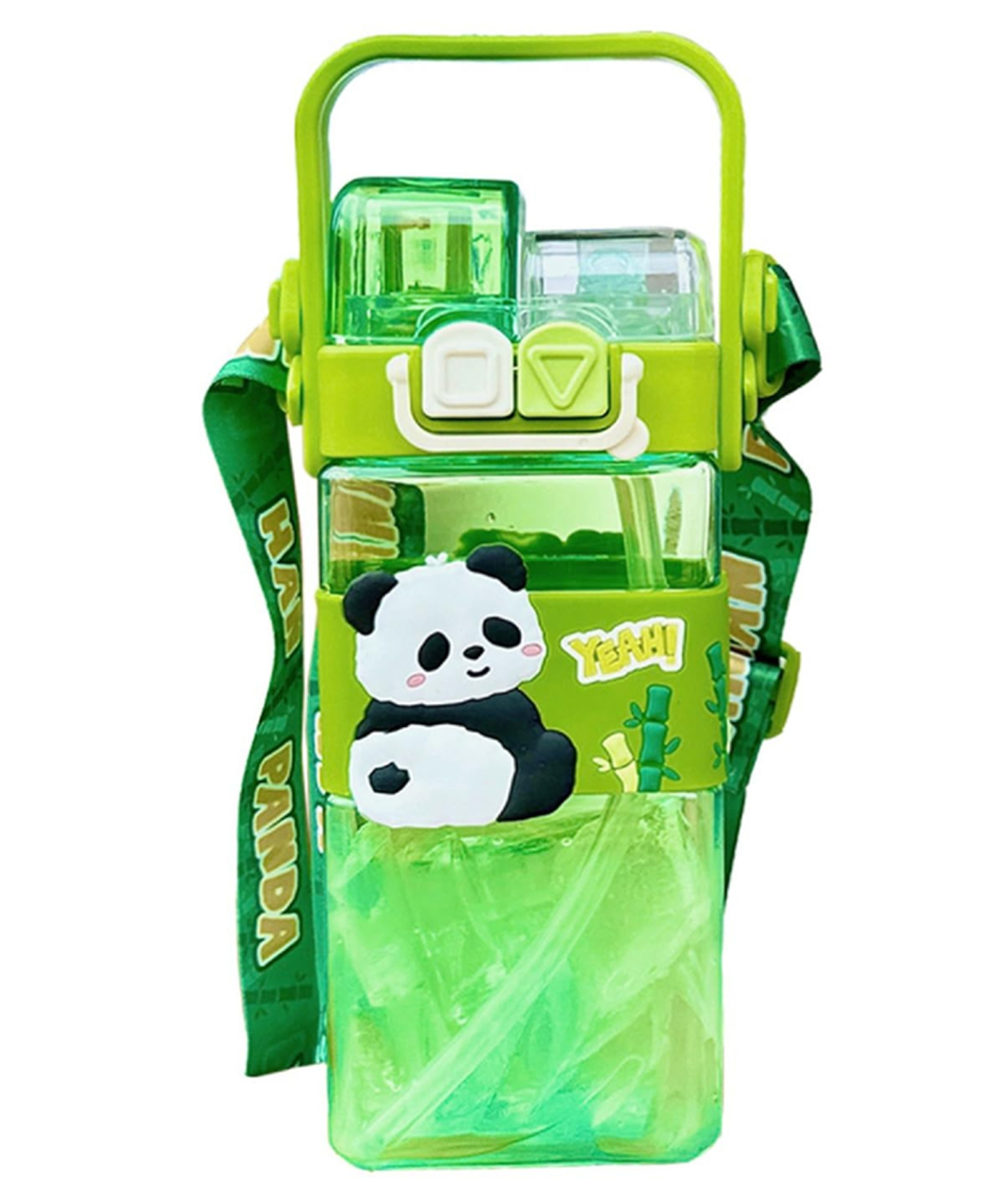 YAMAMA Yeah Panda Double Straw Water Bottle With Handle Animal Design 520ml 2-Way Sipper Water Bottle For Kids Leakproof And BPA-Free Cute And Durable School Bottle For Boys And Girls Kids Water Bottle 520 ml - Multicolor-picture-13