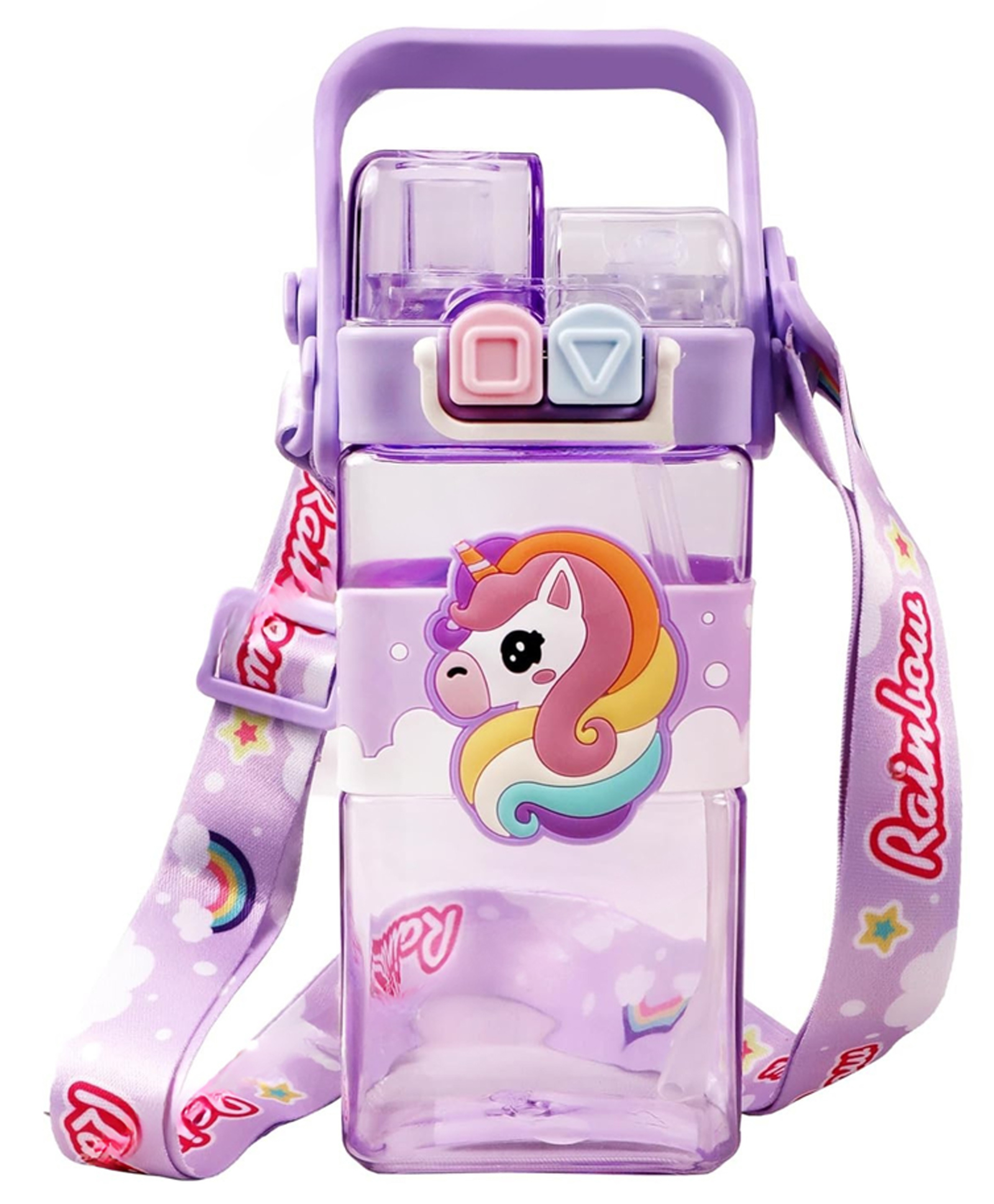 YAMAMA Unicorn Double Straw Water Bottle With Handle Animal Design 520ml 2-Way Sipper Water Bottle For Kids Leakproof And BPA-Free Cute And Durable School Bottle For Boys And Girls Kids Water Bottle 520 ml - Multicolor-picture-12