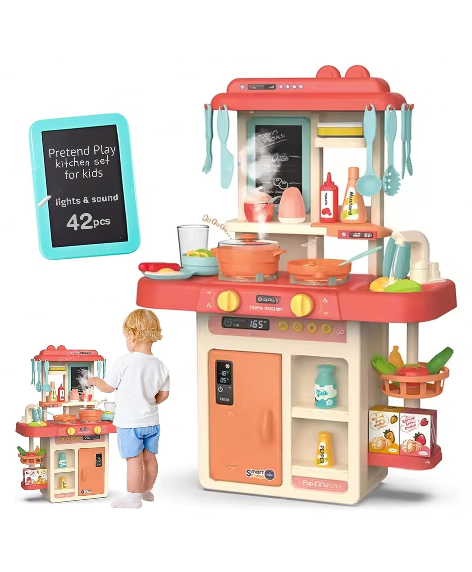 YAMAMA 42 Pcs Kitchen Toy Set With Simulated Spray, Lights And Sound Fun Engaging Kitchen Pretend Play Cooking Set Toys For Kids - Color May Vary-image-42