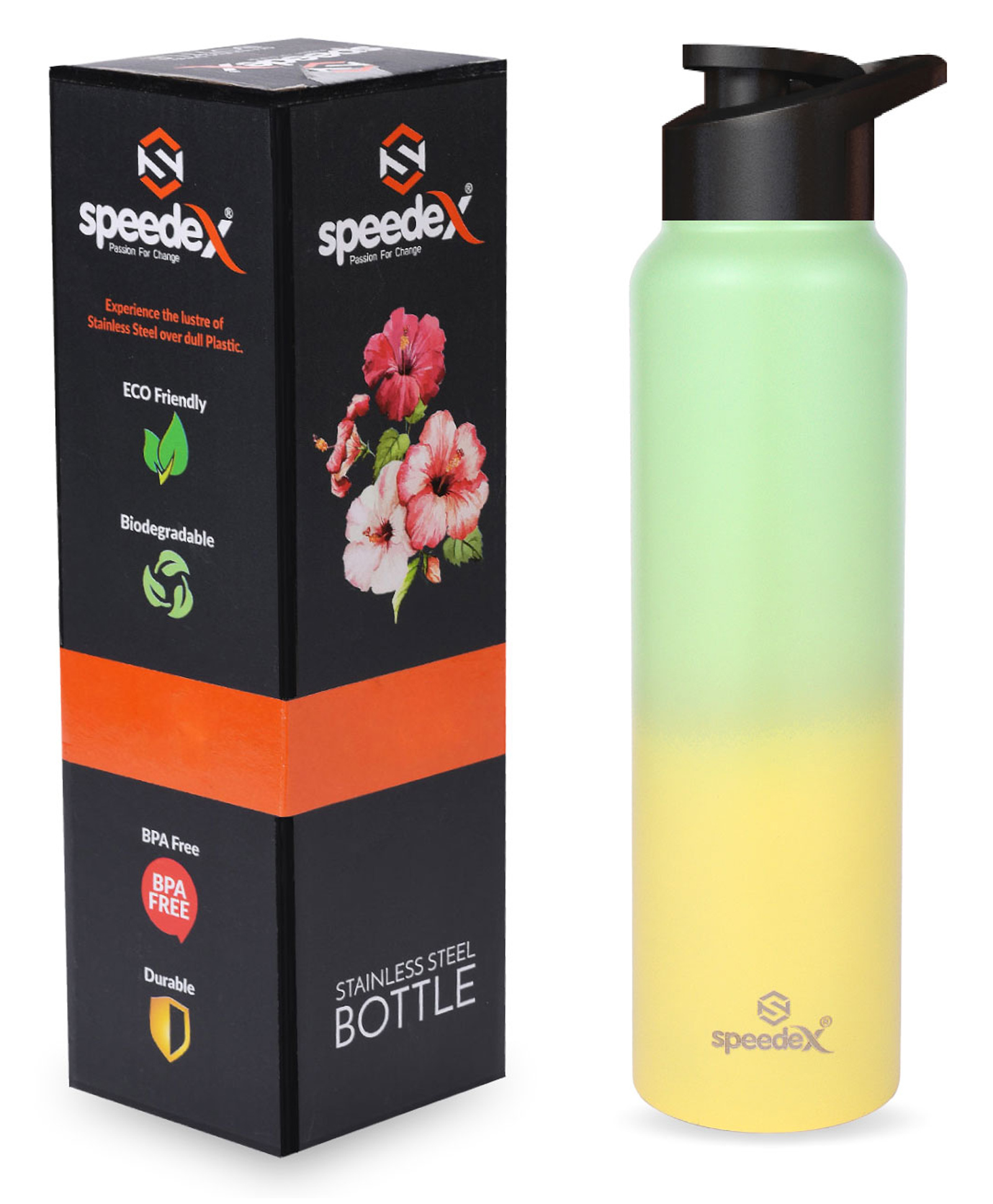 Speedex Stainless Steel 1 Liter Water Bottle Men Woman Kids (1000 ml Dual Green Yellow Sipper)-image-19